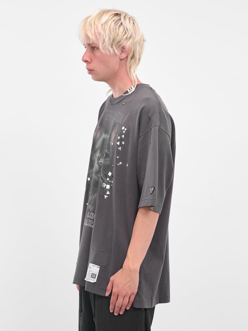 Black Distressed Cat Graphic Tee (J15TS752-BLACK)