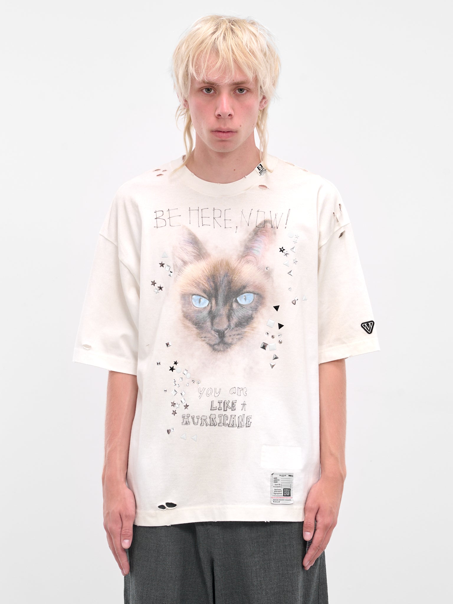 White Distressed Cat Graphic Tee (J15TS752-WHITE)