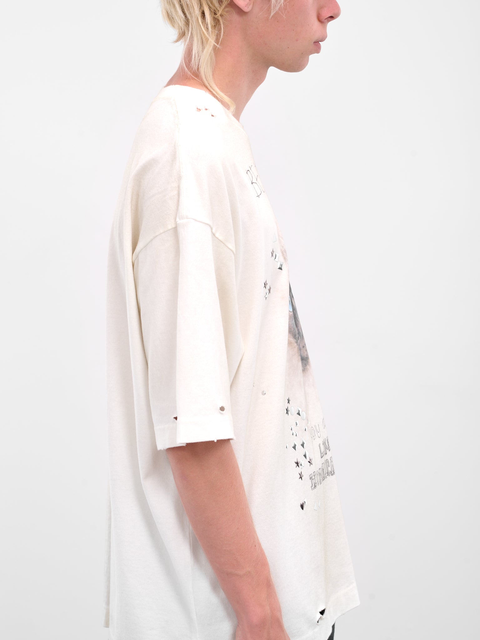 White Distressed Cat Graphic Tee (J15TS752-WHITE)