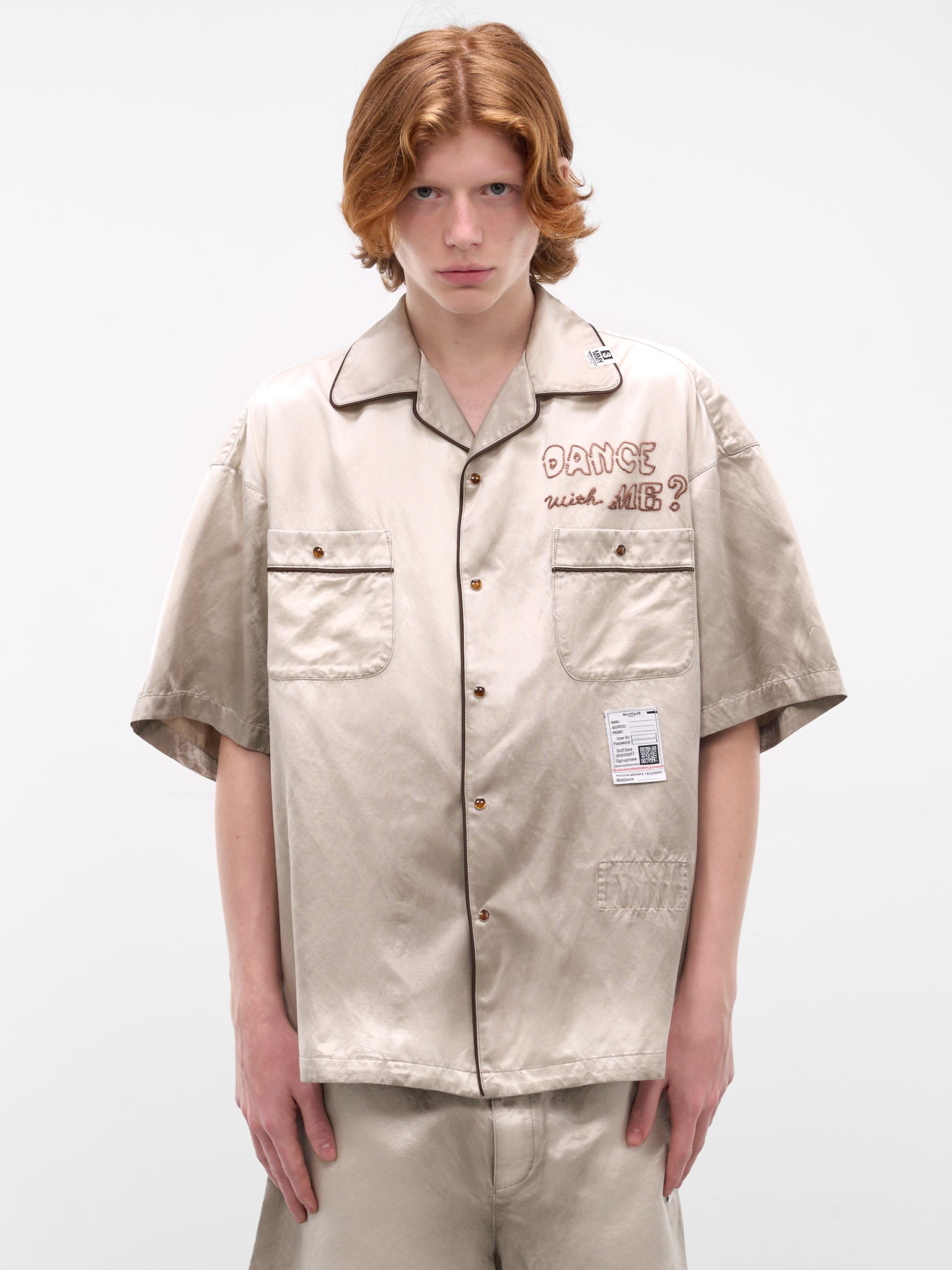 Beige Embroidered Satin Pajama Shirt (J16SH183-BEIGE)