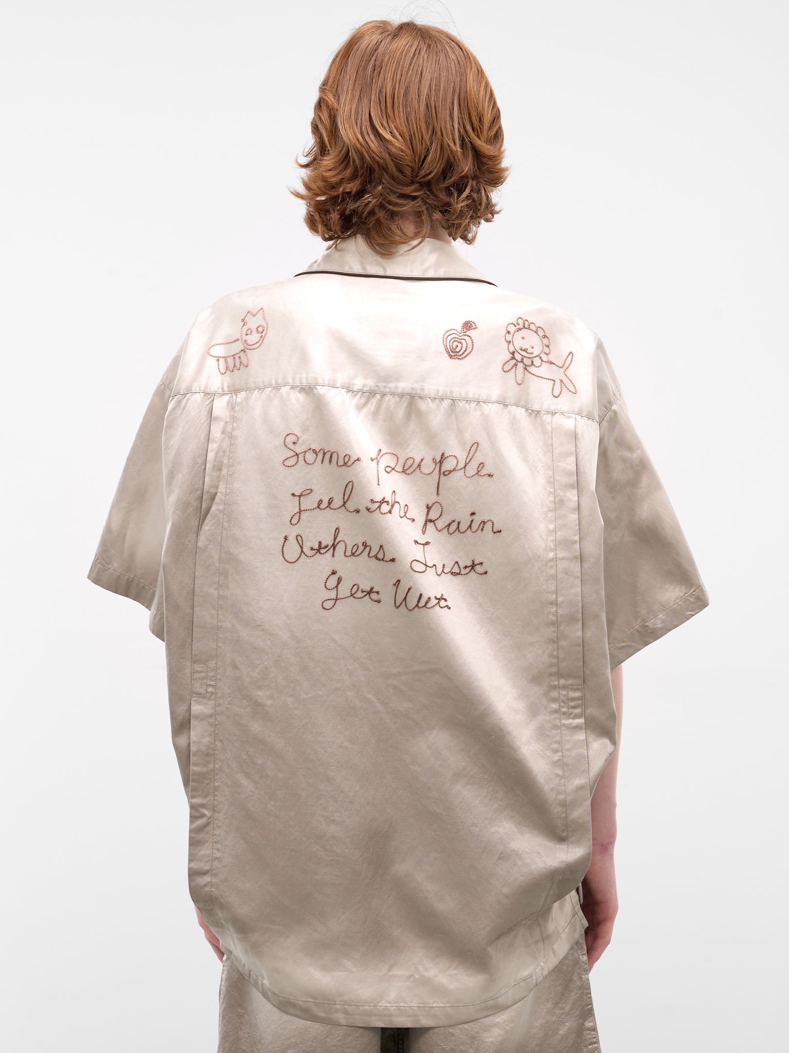 Beige Embroidered Satin Pajama Shirt (J16SH183-BEIGE)