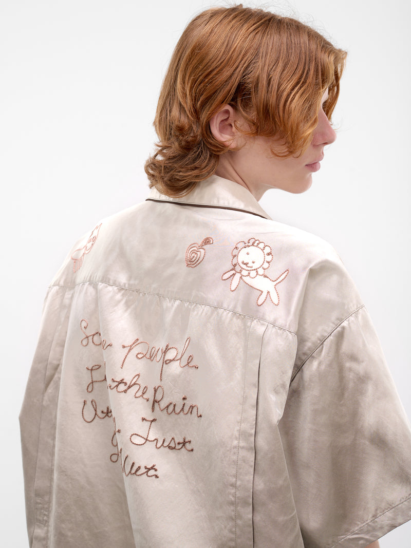 Beige Embroidered Satin Pajama Shirt (J16SH183-BEIGE)