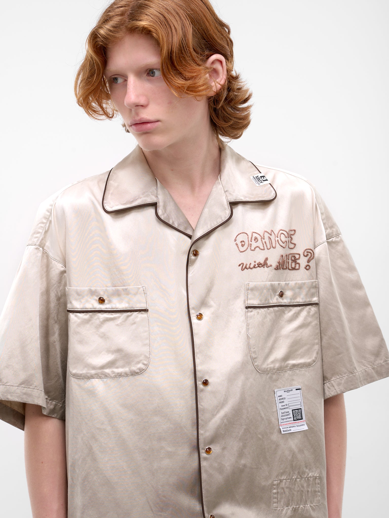 Beige Embroidered Satin Pajama Shirt (J16SH183-BEIGE)