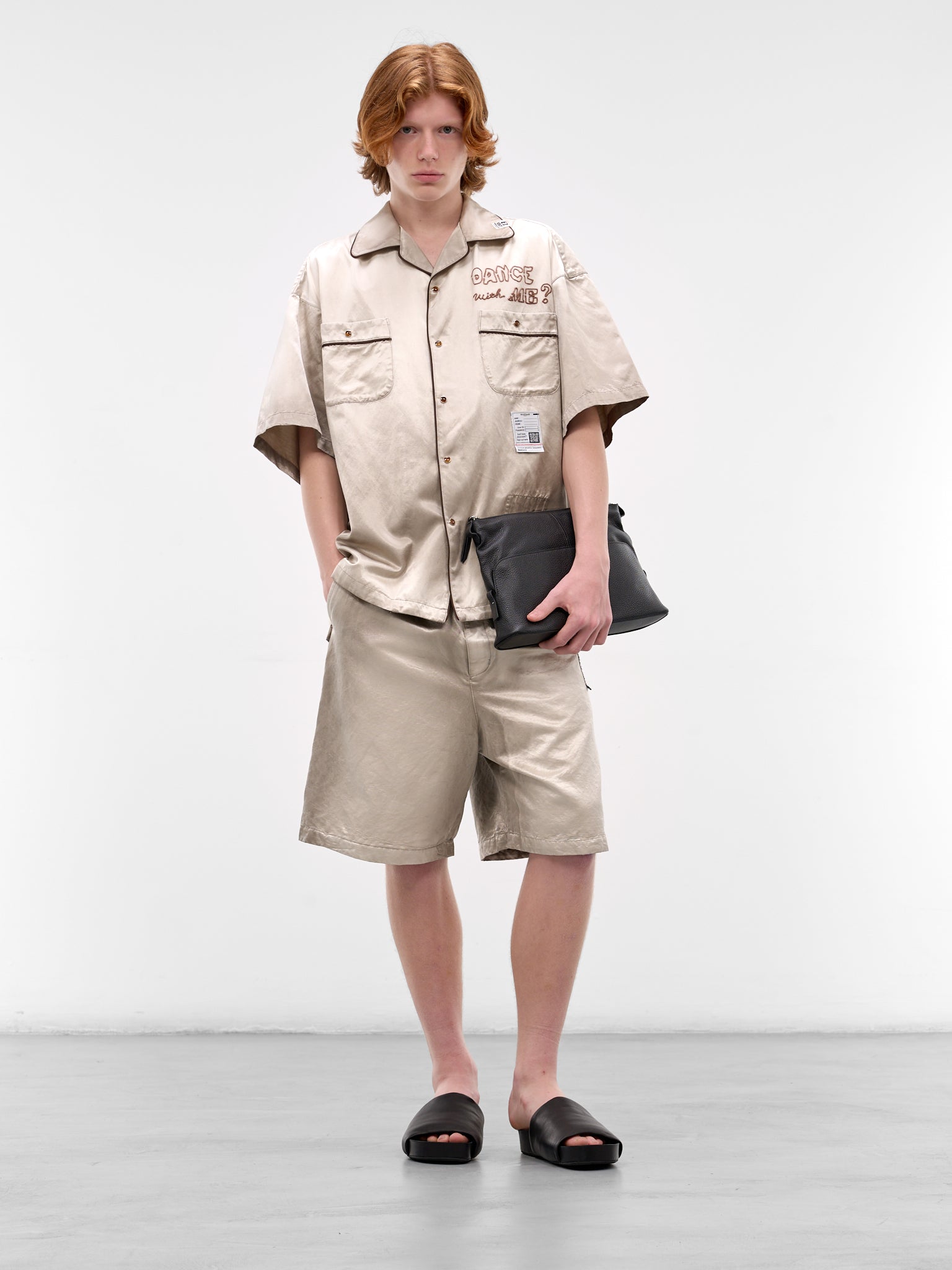 Beige Embroidered Satin Pajama Shirt (J16SH183-BEIGE)