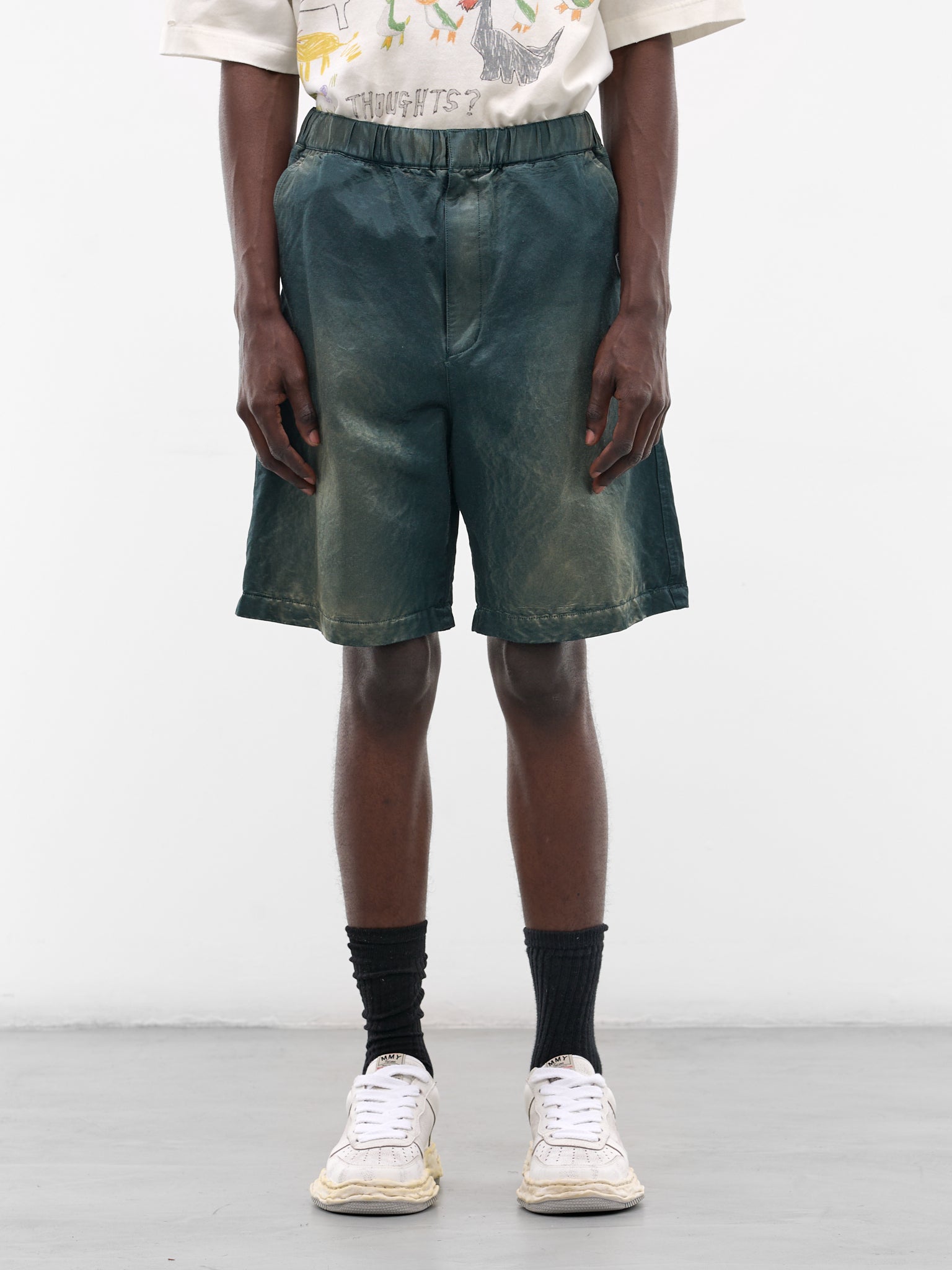 Green Faded Cotton Shorts (J16PT142-DARK-GREEN)