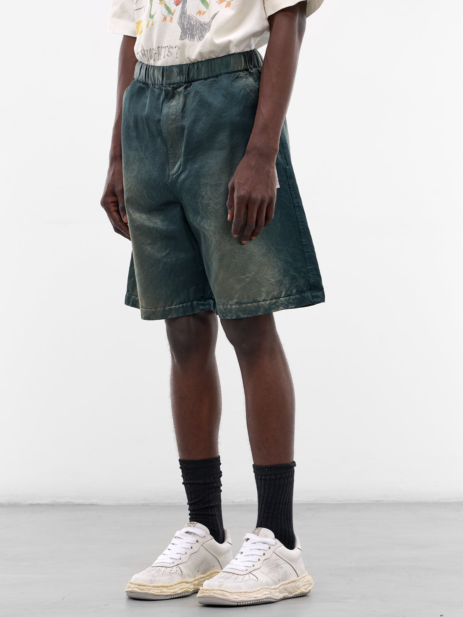 Green Faded Cotton Shorts (J16PT142-DARK-GREEN)