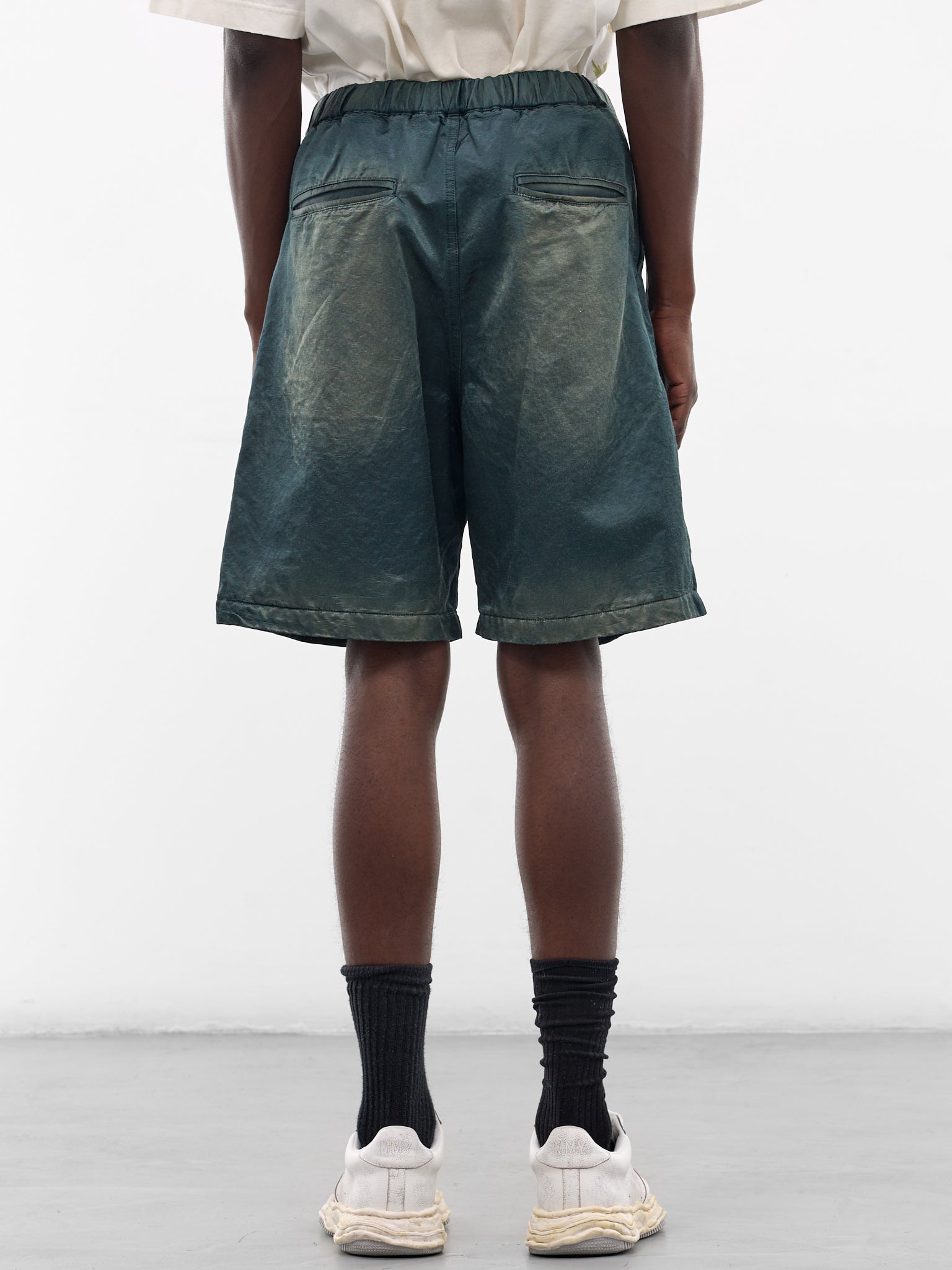 Green Faded Cotton Shorts (J16PT142-DARK-GREEN)