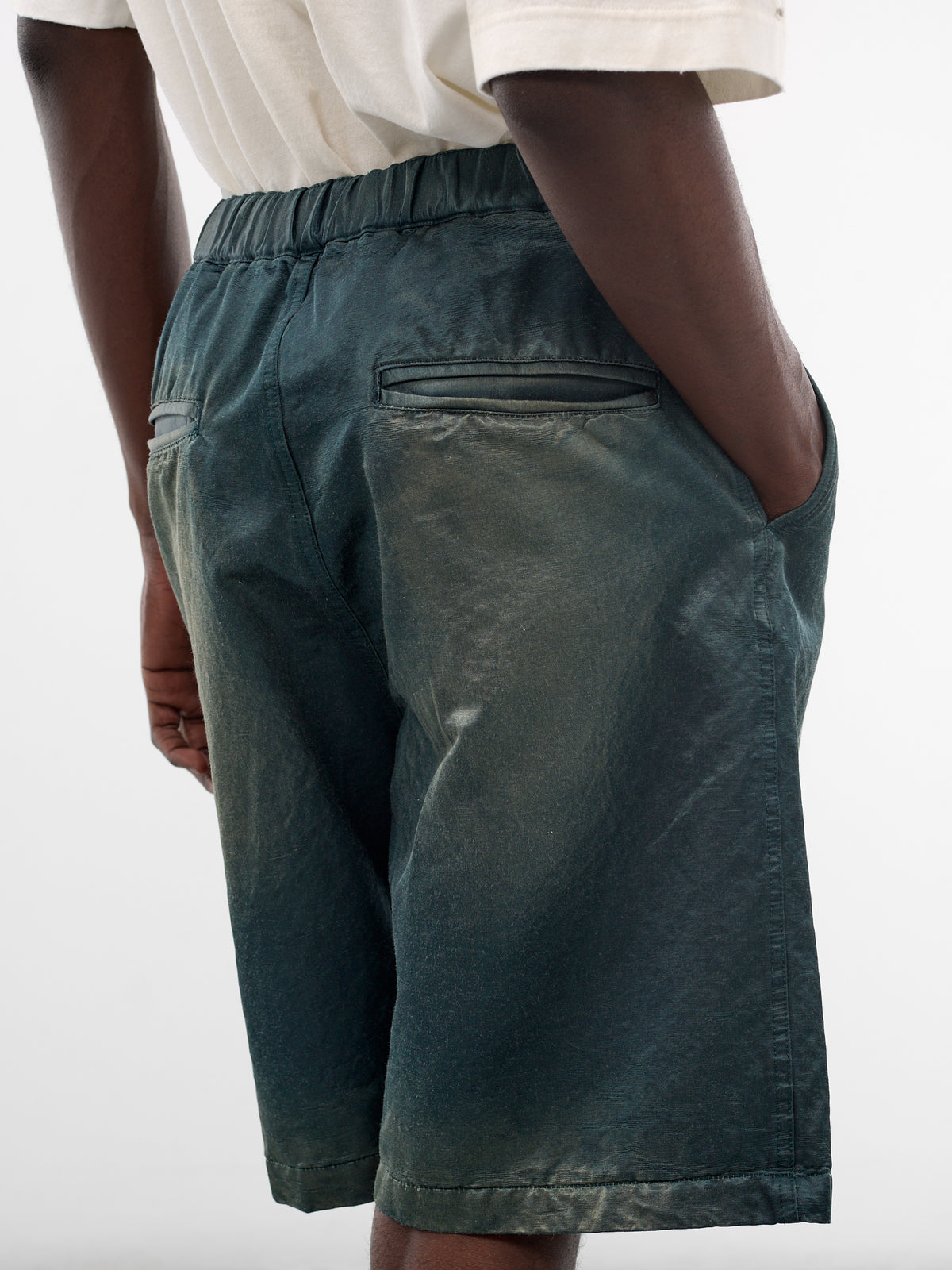 Green Faded Cotton Shorts (J16PT142-DARK-GREEN)