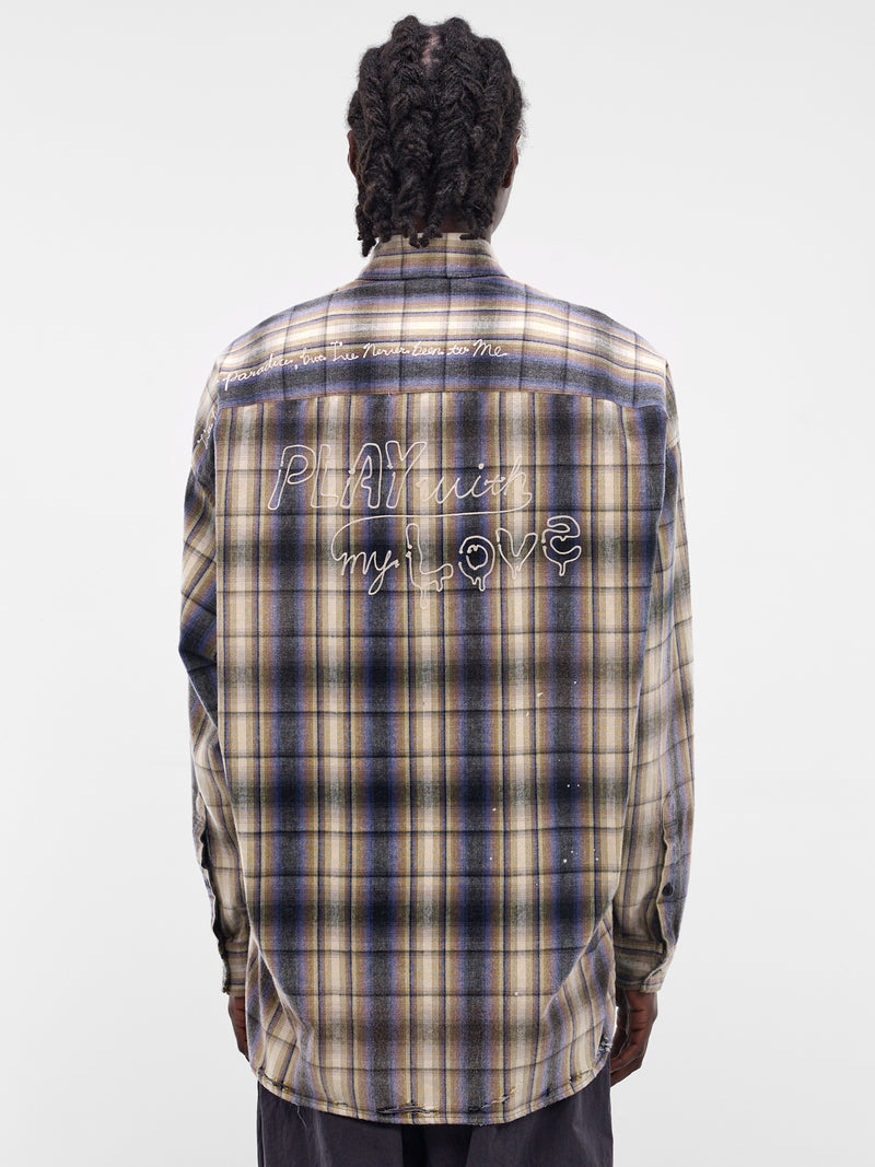 Beige Deconstructed Embroidered Plaid Shirt (J16SH181-BEIGE)