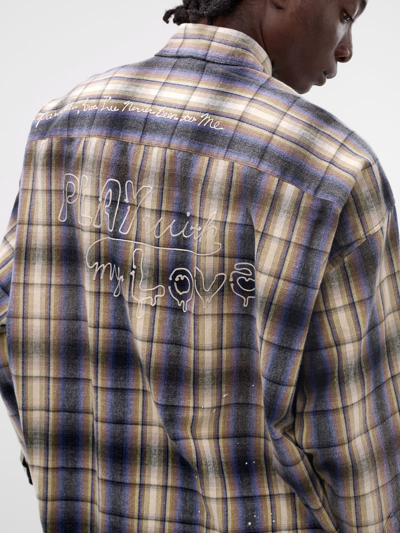 Beige Deconstructed Embroidered Plaid Shirt (J16SH181-BEIGE)