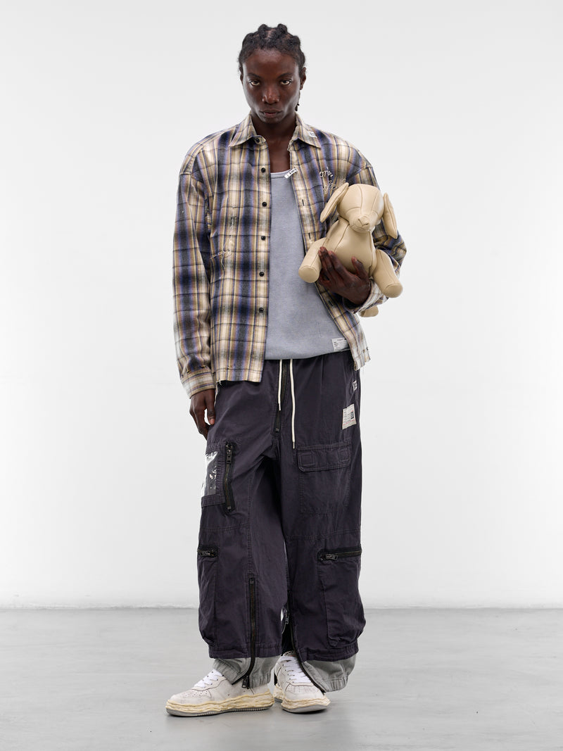 Beige Deconstructed Embroidered Plaid Shirt (J16SH181-BEIGE)