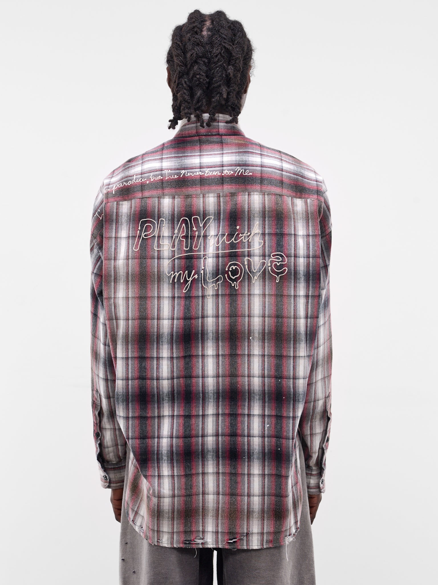 Black Deconstructed Embroidered Plaid Shirt (J16SH181-BLACK)