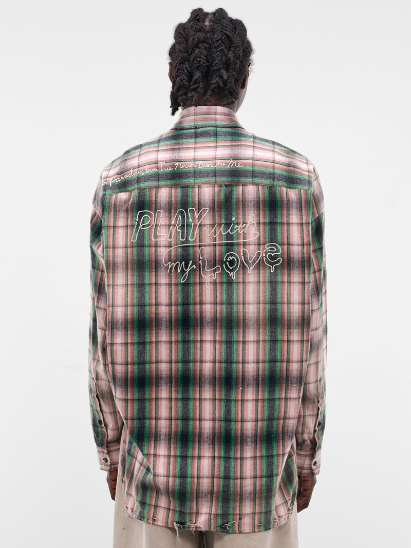 Pink Deconstructed Embroidered Plaid Shirt (J16SH181-PINK)