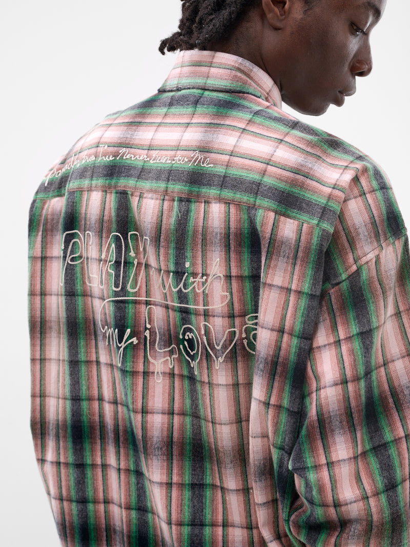 Pink Deconstructed Embroidered Plaid Shirt (J16SH181-PINK)
