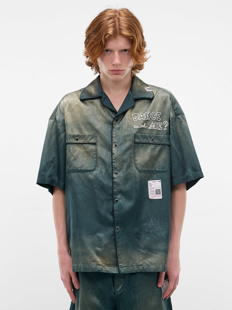Green Embroidered Satin Pajama Shirt (J16SH183-DARK-GREEN)