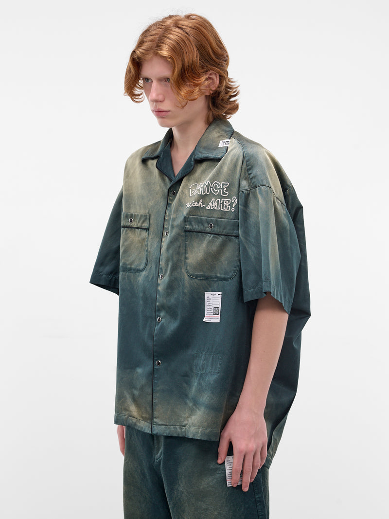 Green Embroidered Satin Pajama Shirt (J16SH183-DARK-GREEN)