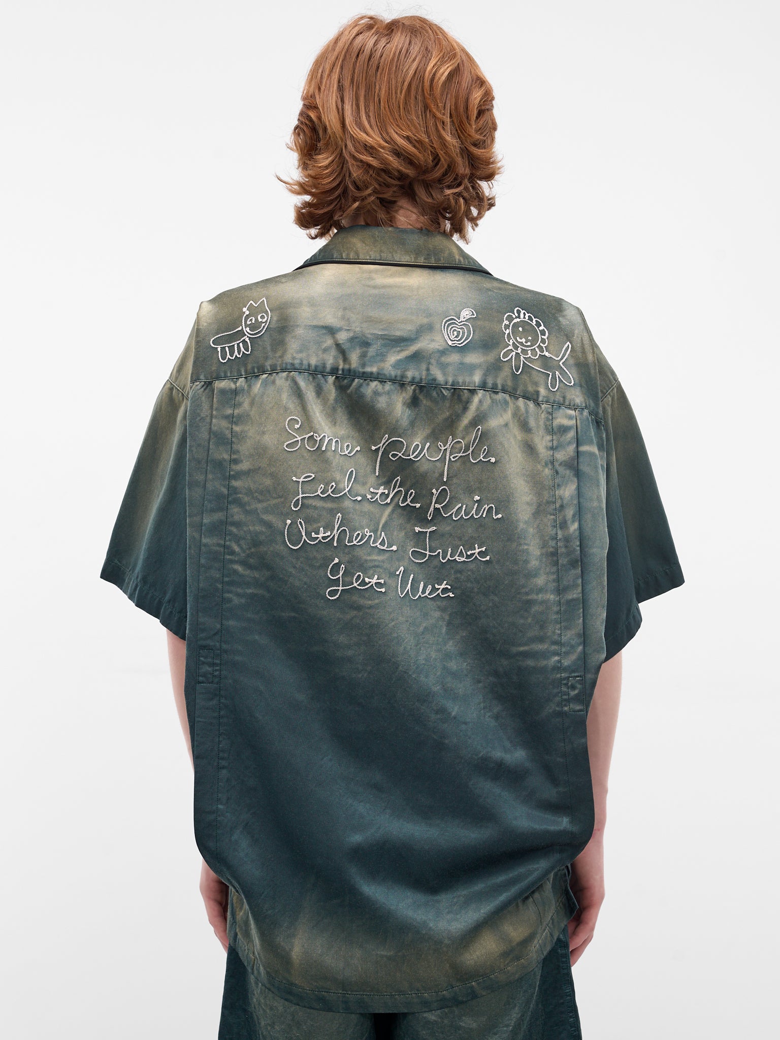 Green Embroidered Satin Pajama Shirt (J16SH183-DARK-GREEN)