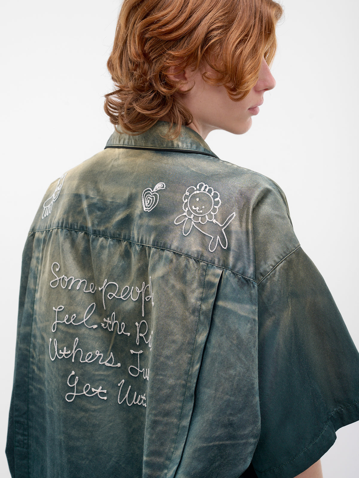 Green Embroidered Satin Pajama Shirt (J16SH183-DARK-GREEN)