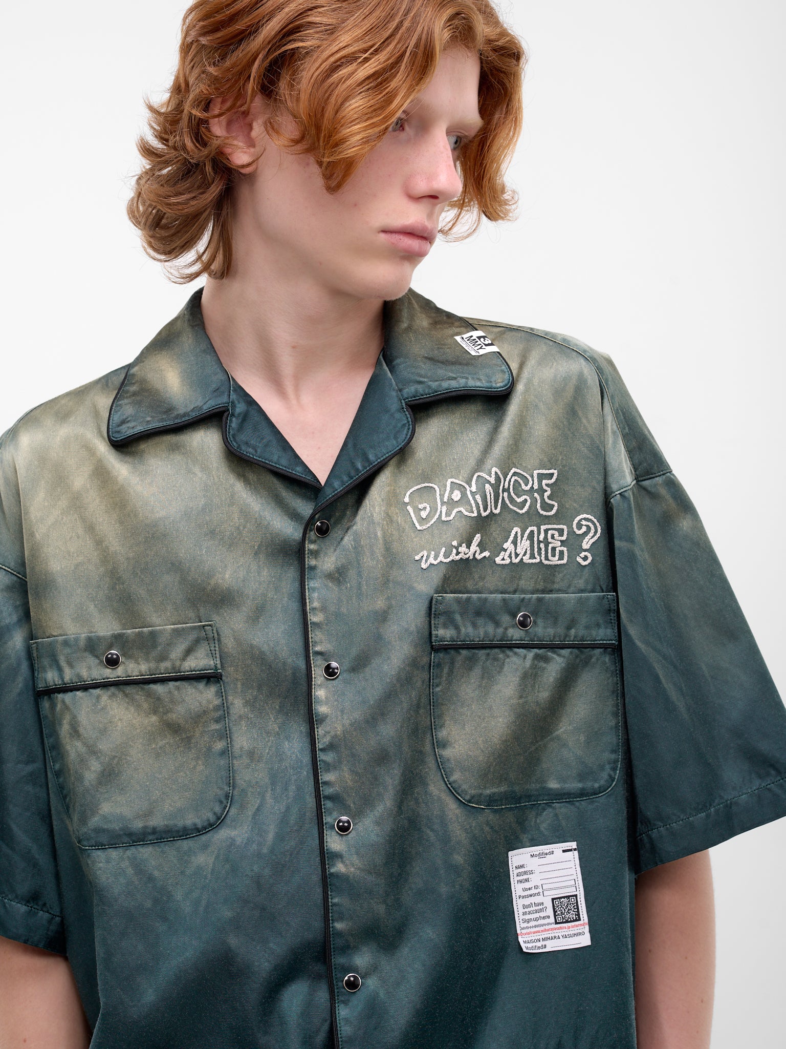 Green Embroidered Satin Pajama Shirt (J16SH183-DARK-GREEN)