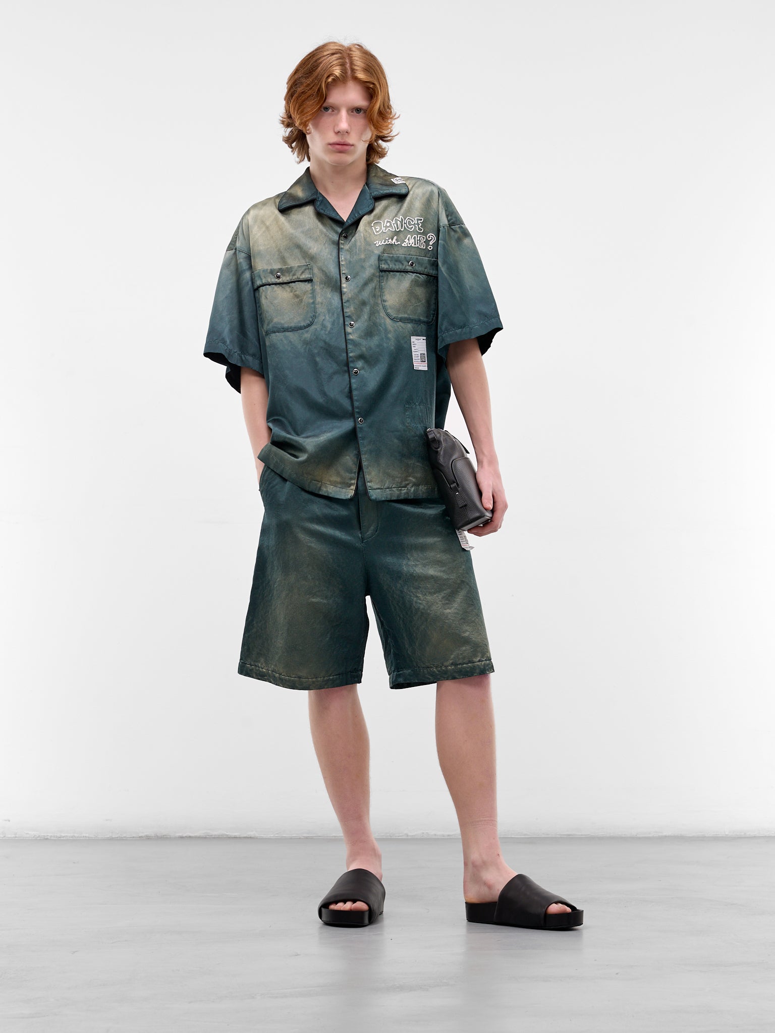 Green Embroidered Satin Pajama Shirt (J16SH183-DARK-GREEN)