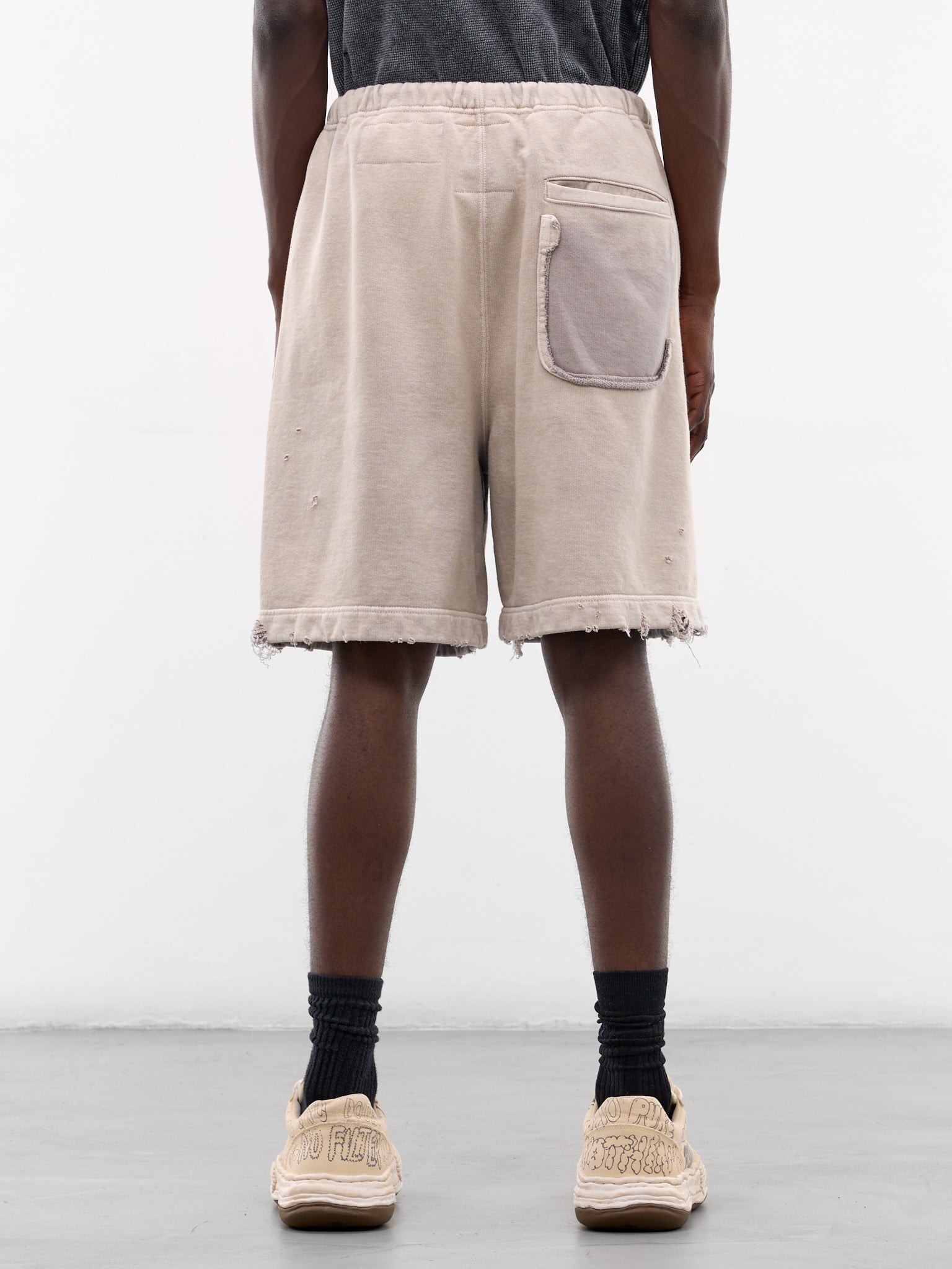 Beige Distressed Faded Sweat Shorts (J16SP724-BEIGE)