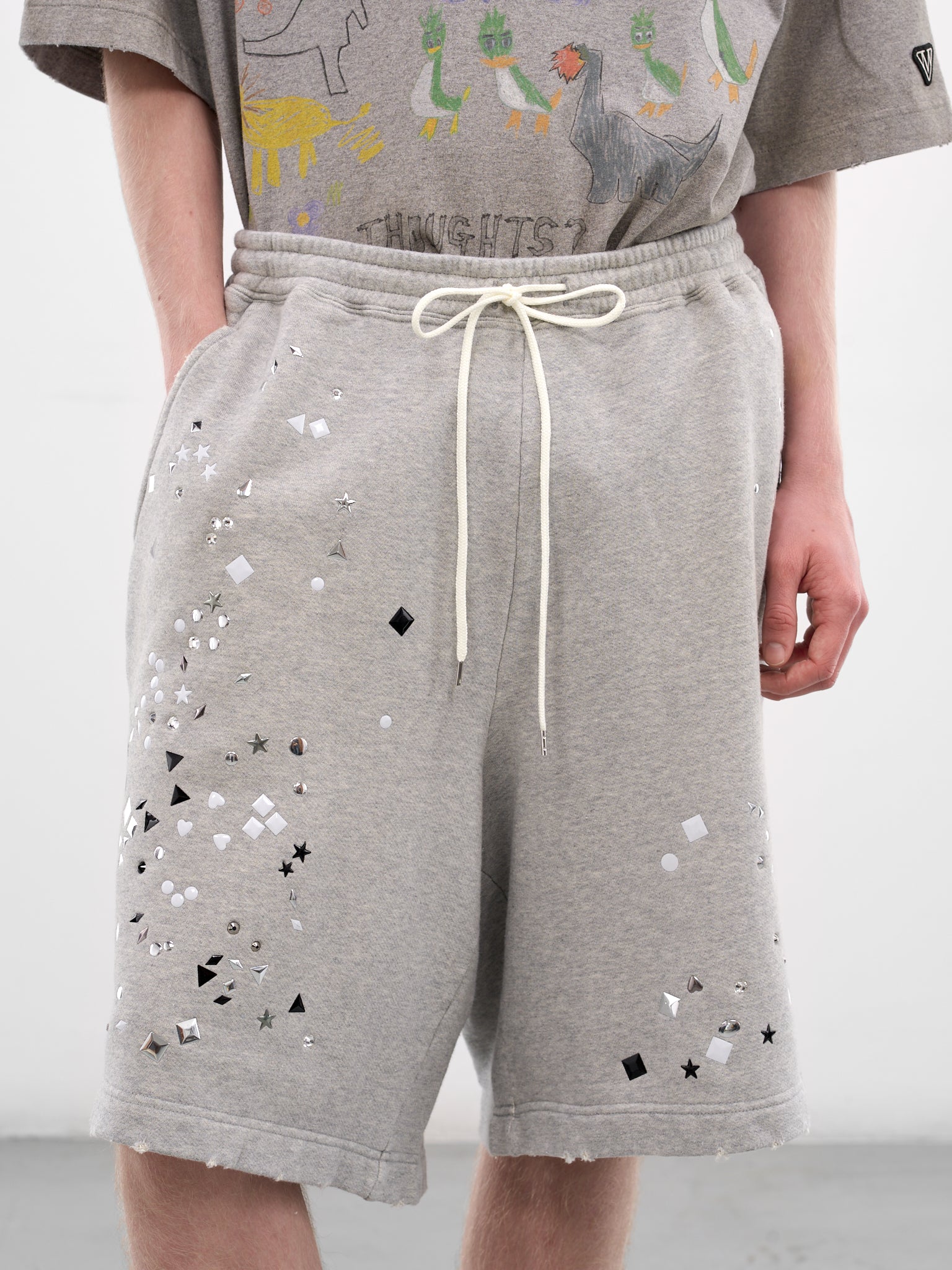Gray Studded Distressed Sweat Shorts (J16SP742-GRAY)