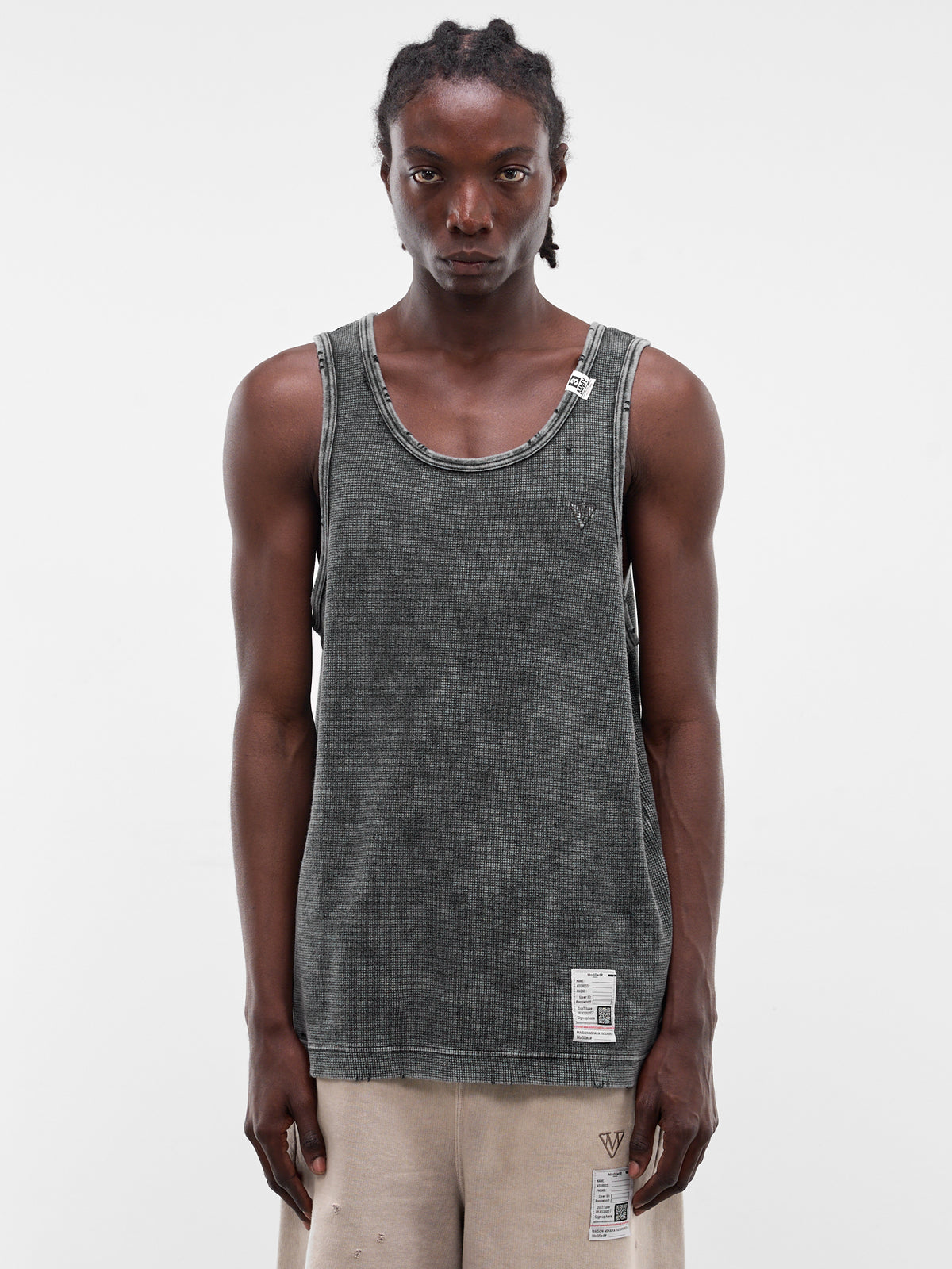 Black Distressed Waffle Knit Tank (J16TS812-BLACK)