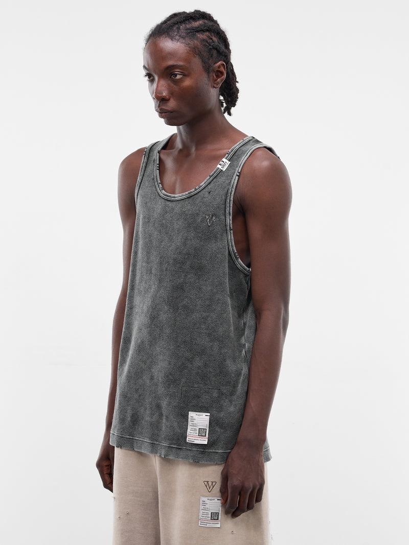 Black Distressed Waffle Knit Tank (J16TS812-BLACK)