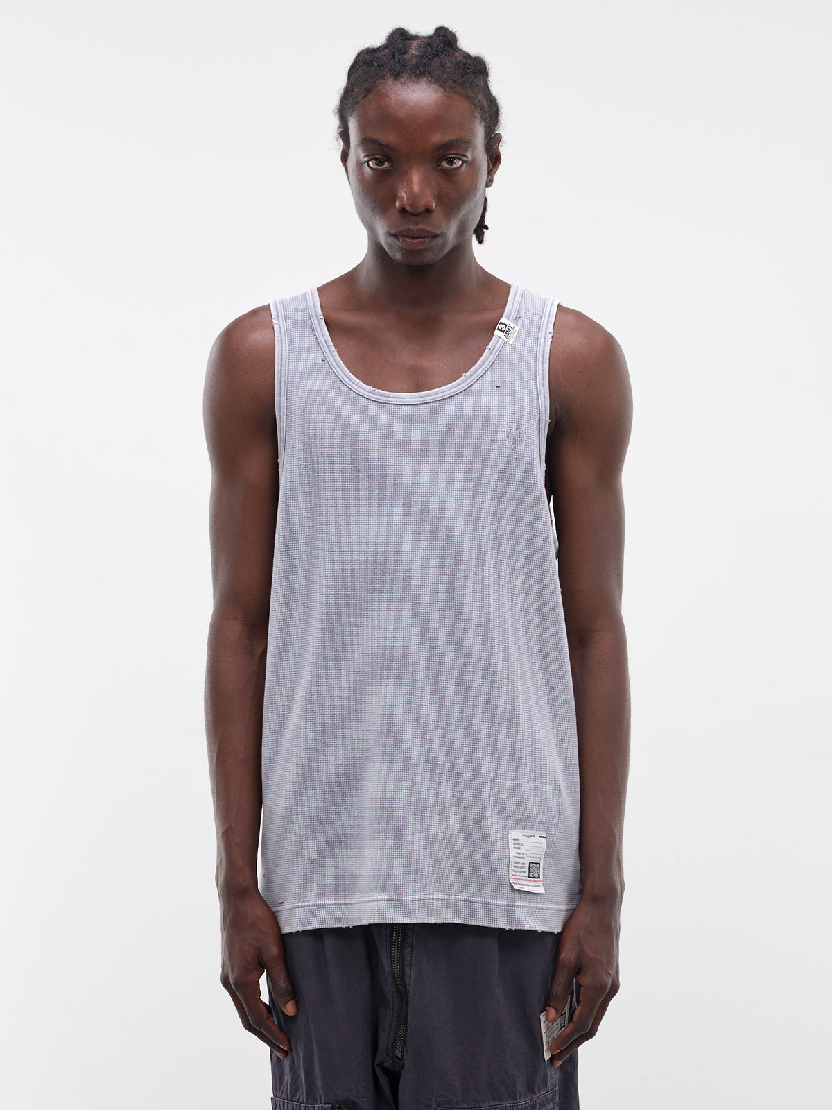 Gray Distressed Waffle Knit Tank (J16TS812-GRAY)