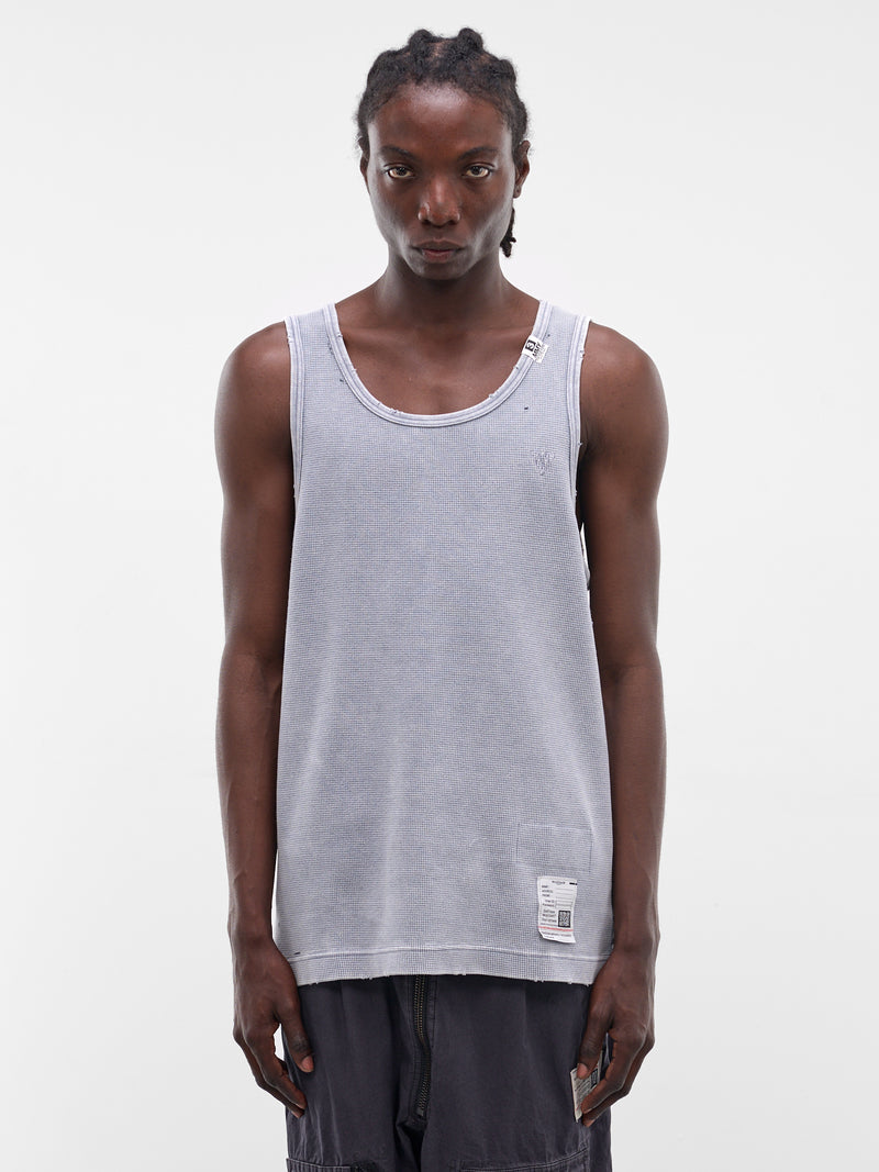 Gray Distressed Waffle Knit Tank (J16TS812-GRAY)