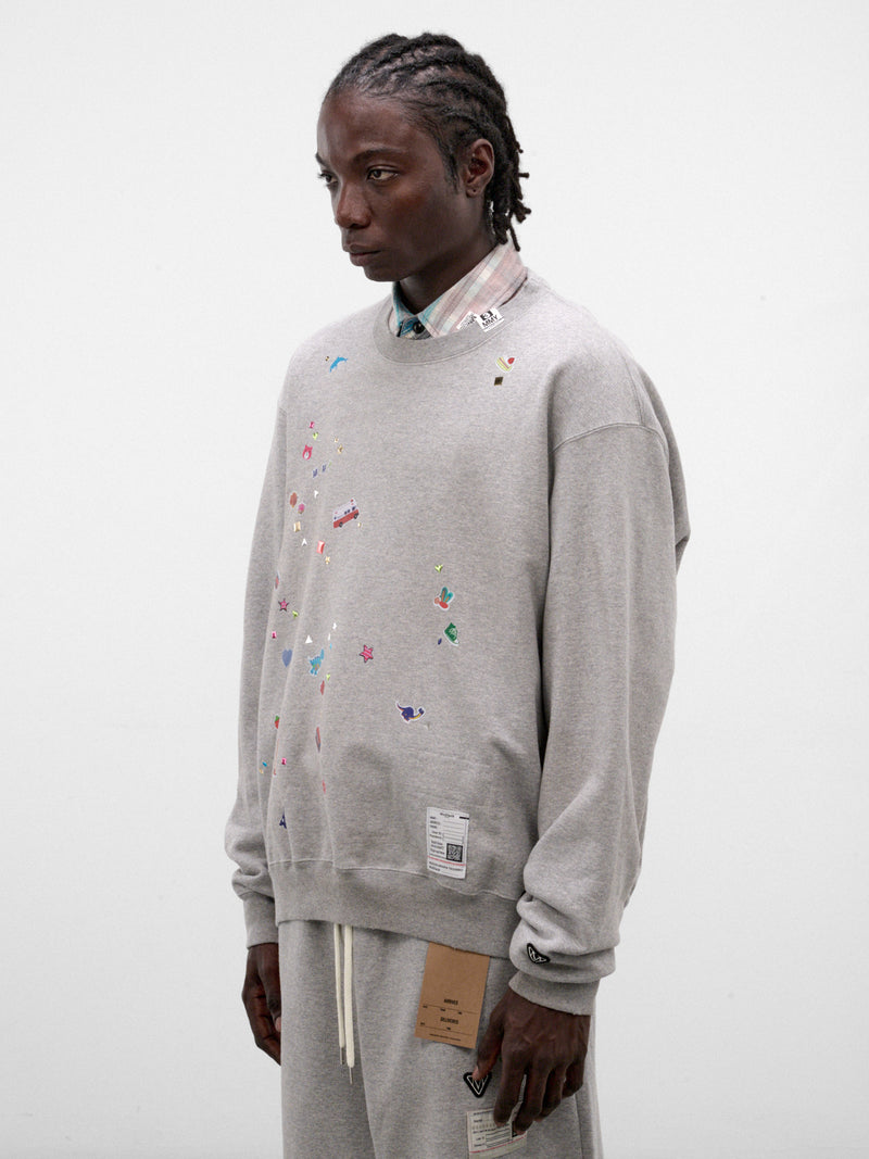 Gray Cotton Stickers Graphic Crewneck (J17PO731-GRAY)