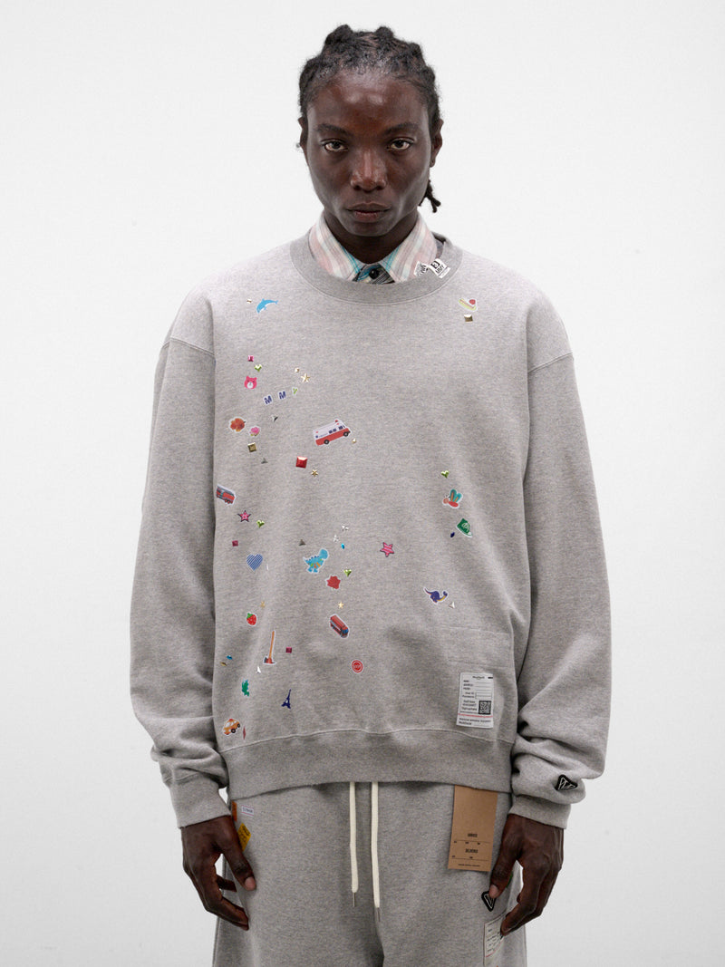 Gray Cotton Stickers Graphic Crewneck (J17PO731-GRAY)