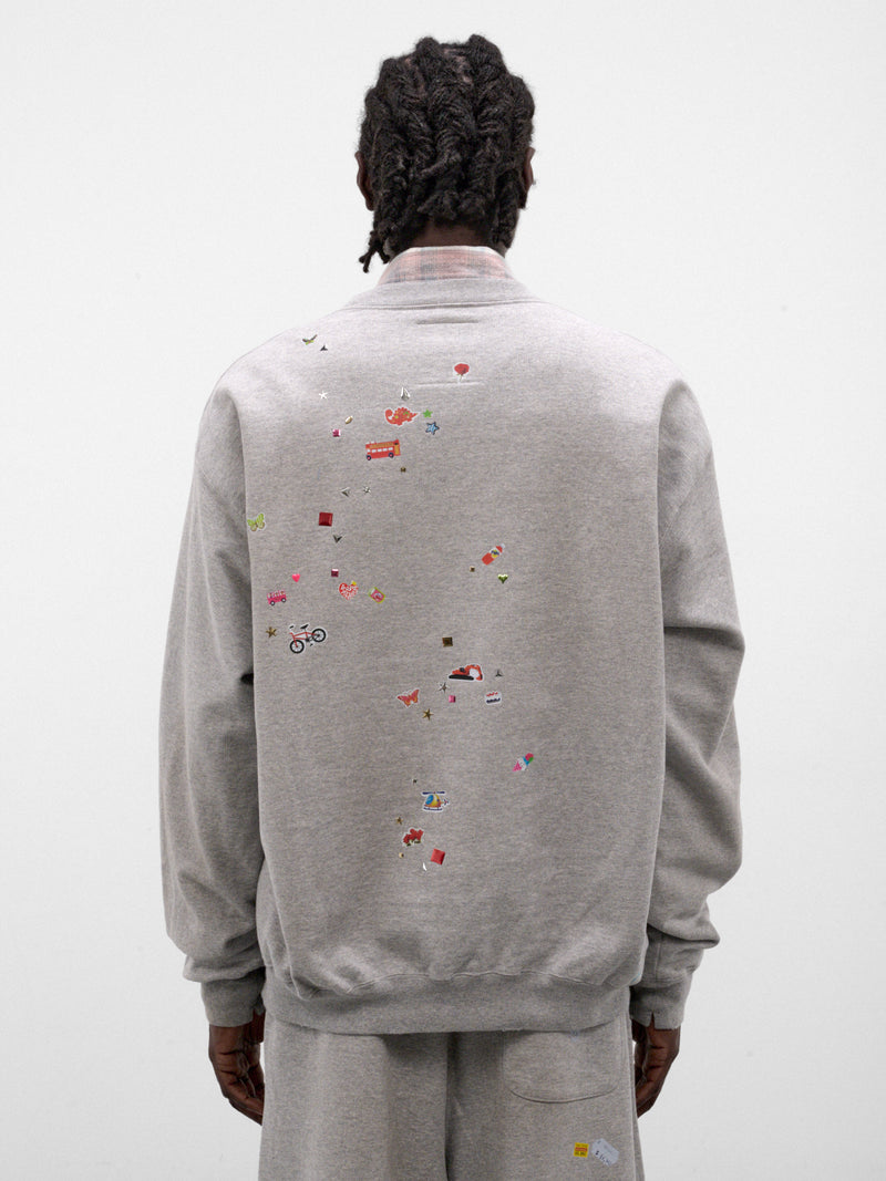 Gray Cotton Stickers Graphic Crewneck (J17PO731-GRAY)