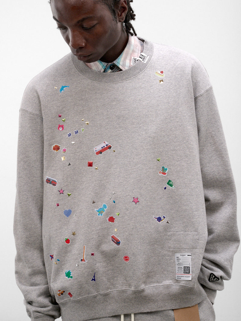 Gray Cotton Stickers Graphic Crewneck (J17PO731-GRAY)