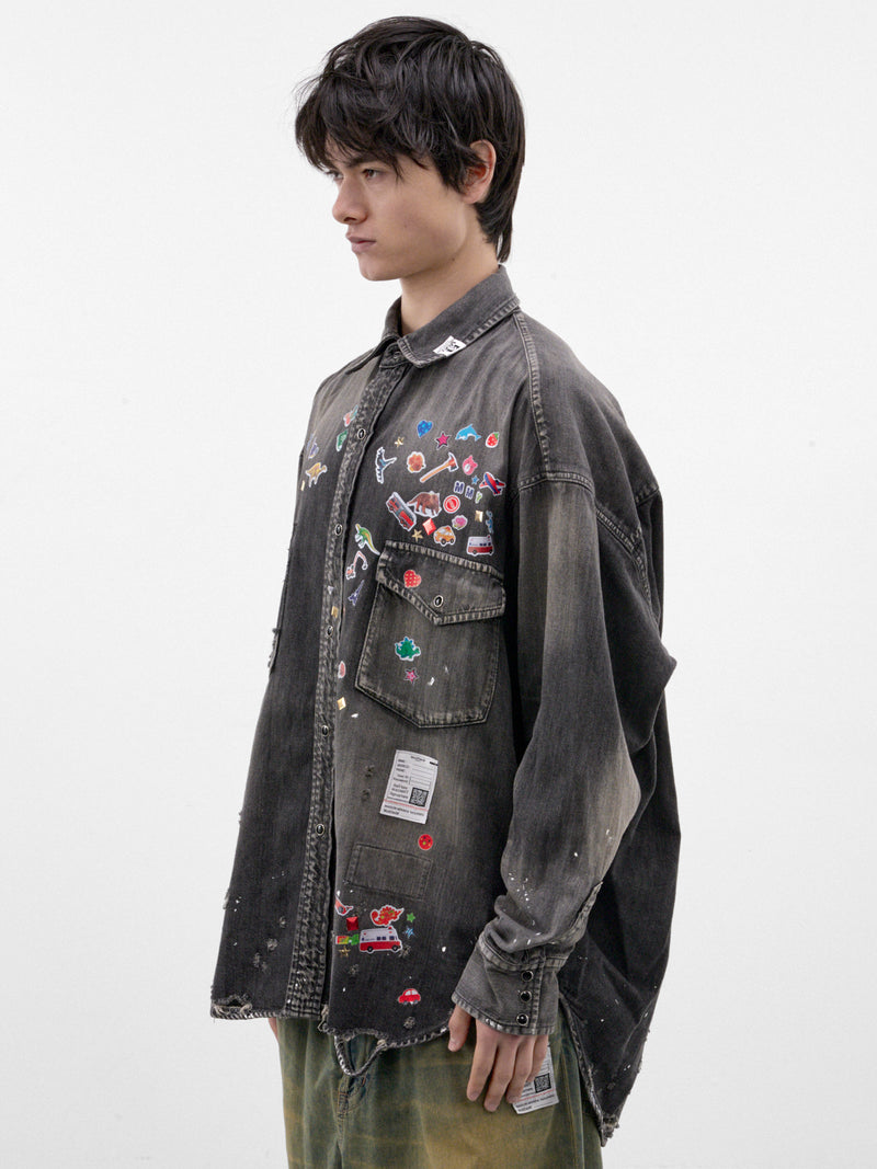 Black Sticker Denim Shirt (J17SH125-BLACK)