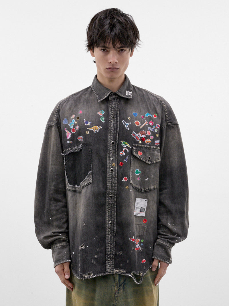 Black Sticker Denim Shirt (J17SH125-BLACK)