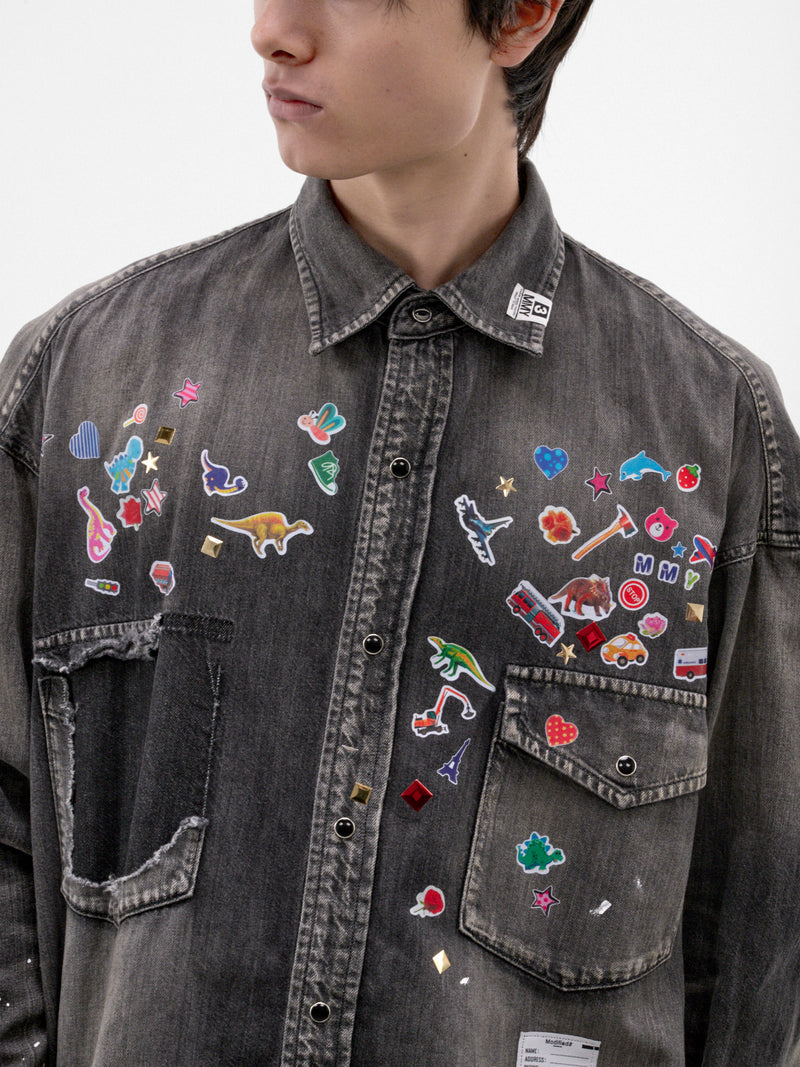 Black Sticker Denim Shirt (J17SH125-BLACK)