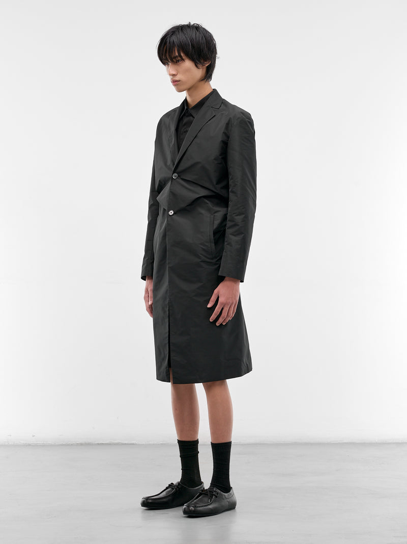 Black Asymmetric Gathered Coat (J21AA0207-J70221-001-BLACK)