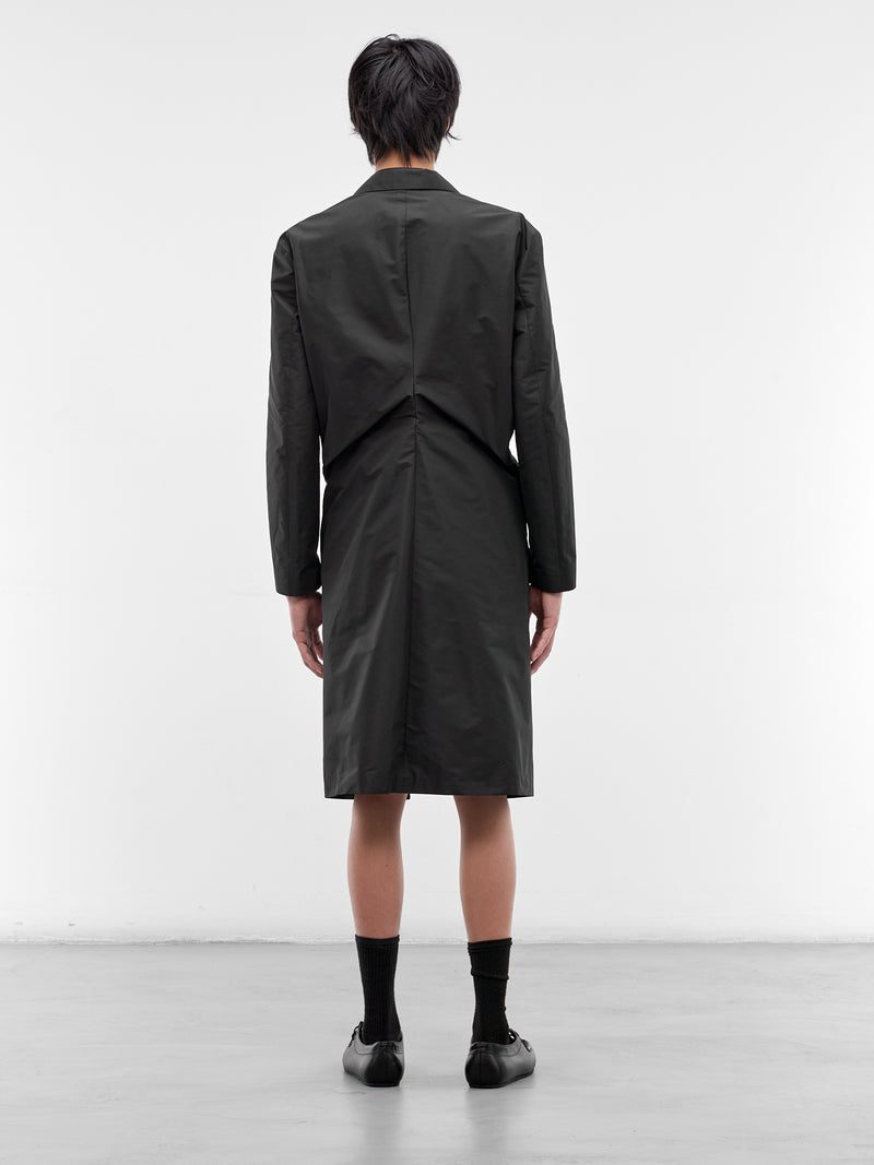 Black Asymmetric Gathered Coat (J21AA0207-J70221-001-BLACK)