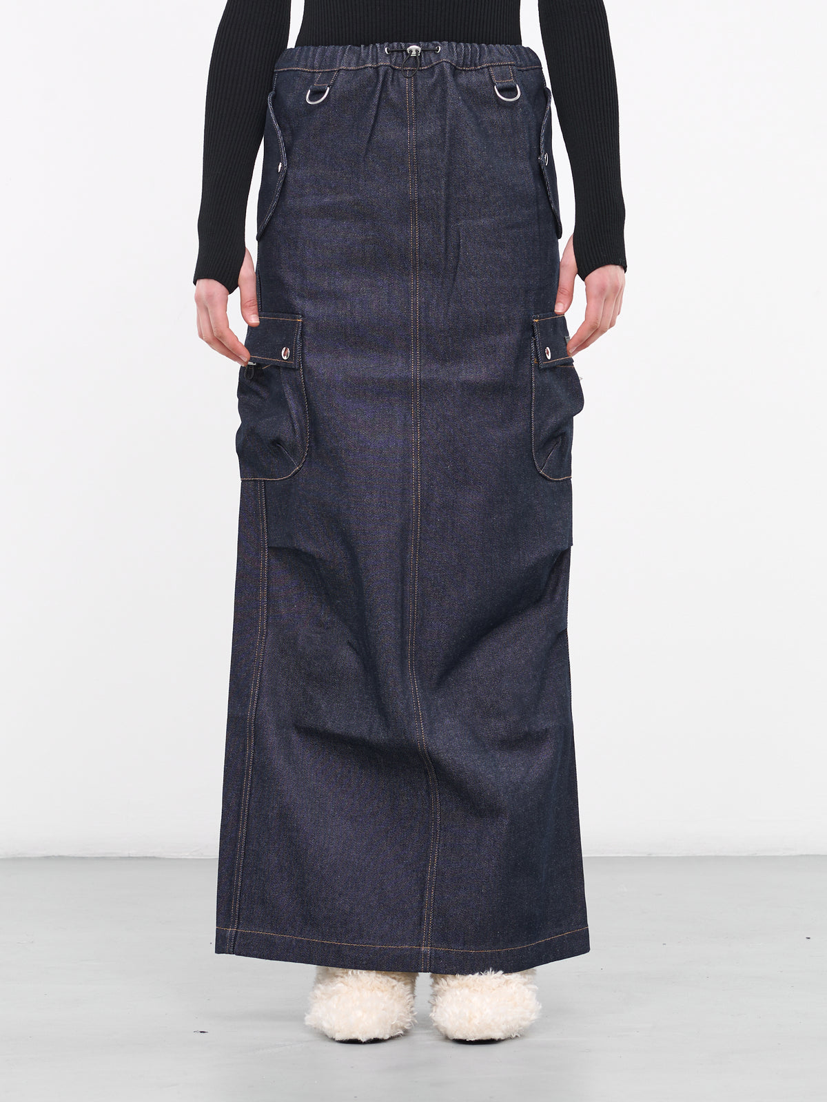 Denim Cargo Maxi Skirt (J21BIS249-DNVY)