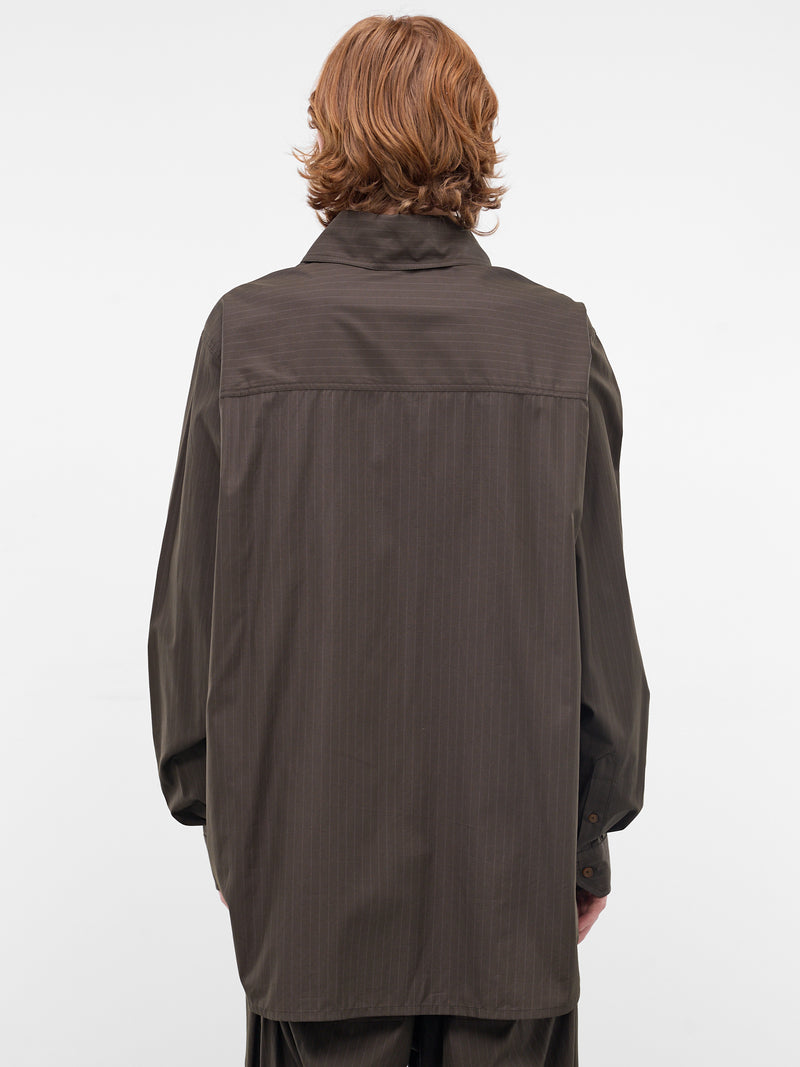 Achilles Pinstripe Draped Darting Overshirt (2401004J-W01EJ-DARK-KHAKI)