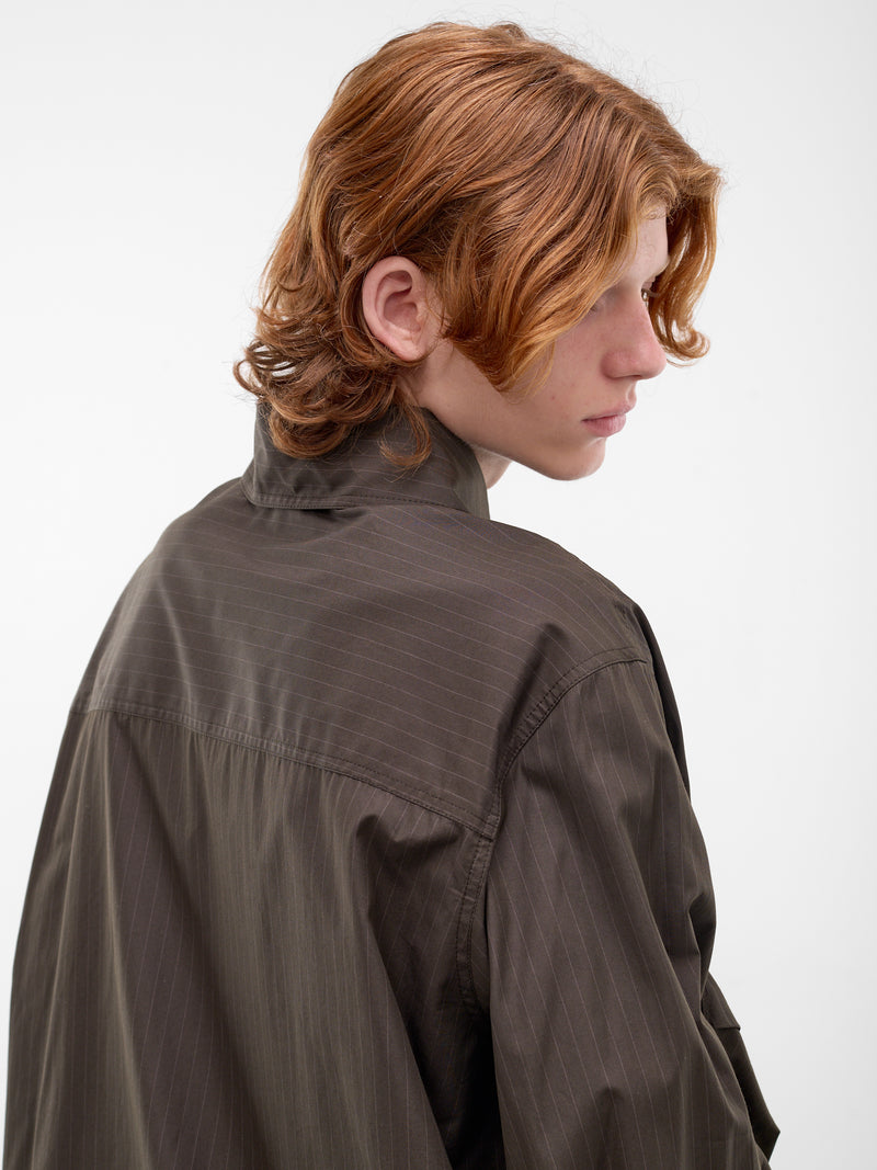 Achilles Pinstripe Draped Darting Overshirt (2401004J-W01EJ-DARK-KHAKI)