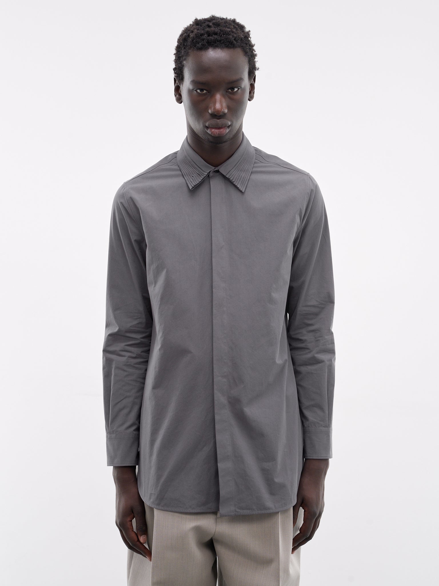 Pleated Collar Vented Back Shirt (J21DL0280-GRAY)