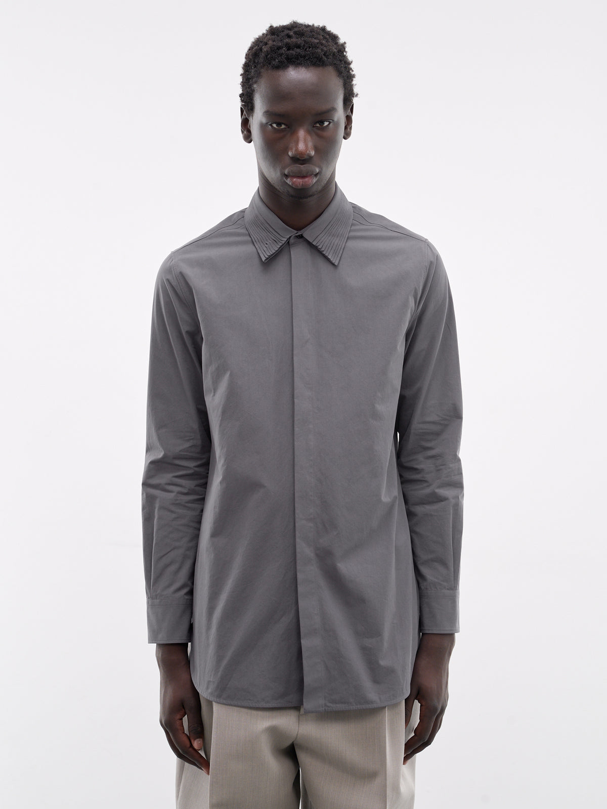 Pleated Collar Vented Back Shirt (J21DL0280-GRAY)