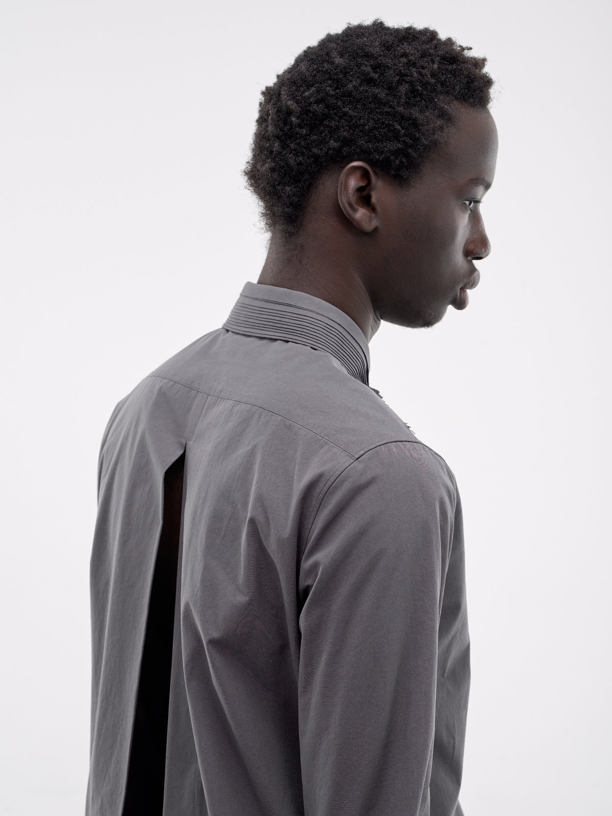 Pleated Collar Vented Back Shirt (J21DL0280-GRAY)