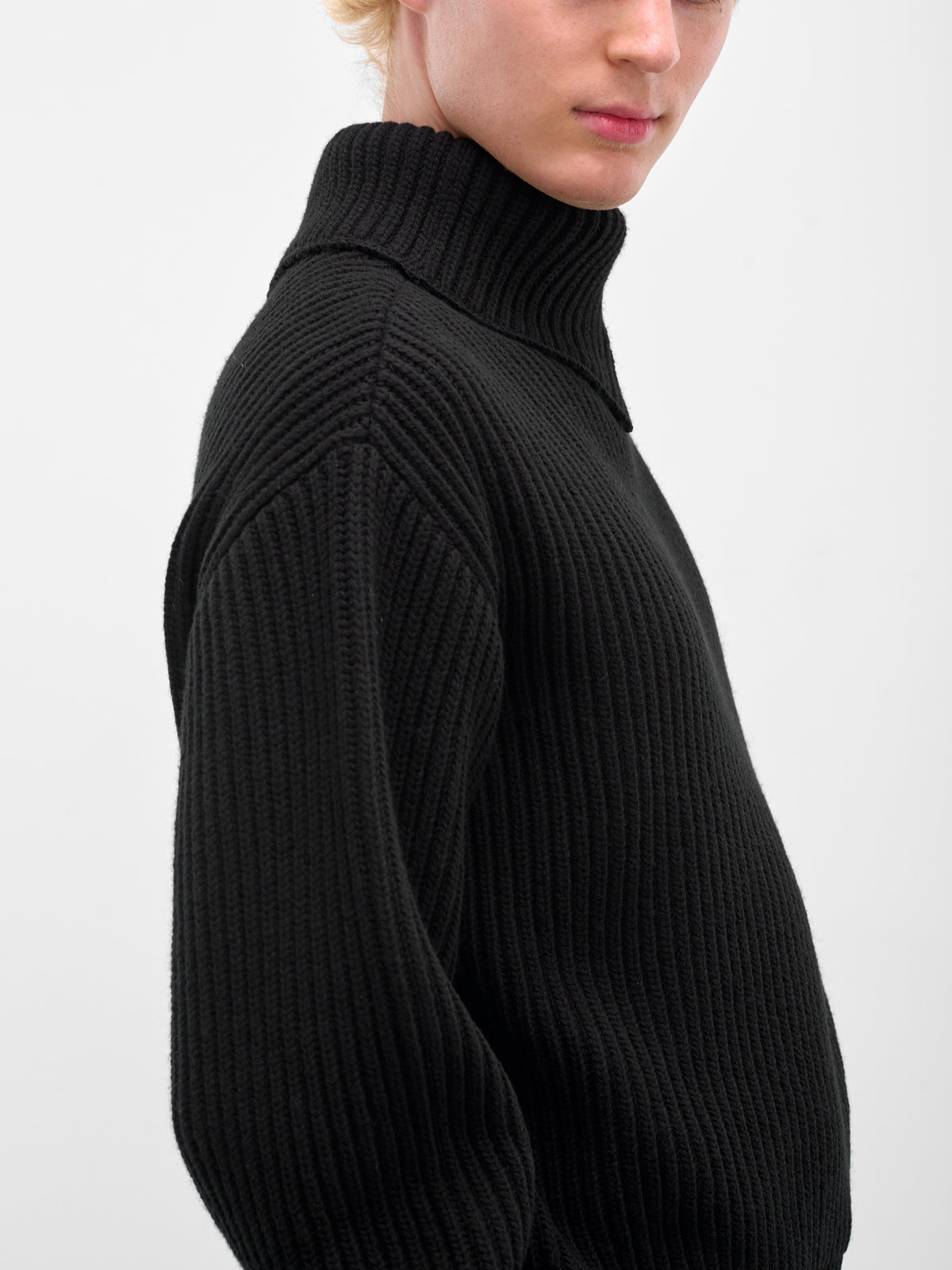 Black Turtleneck Collar Rib-Knit Sweater (J21GP0183-J14809-BLACK)