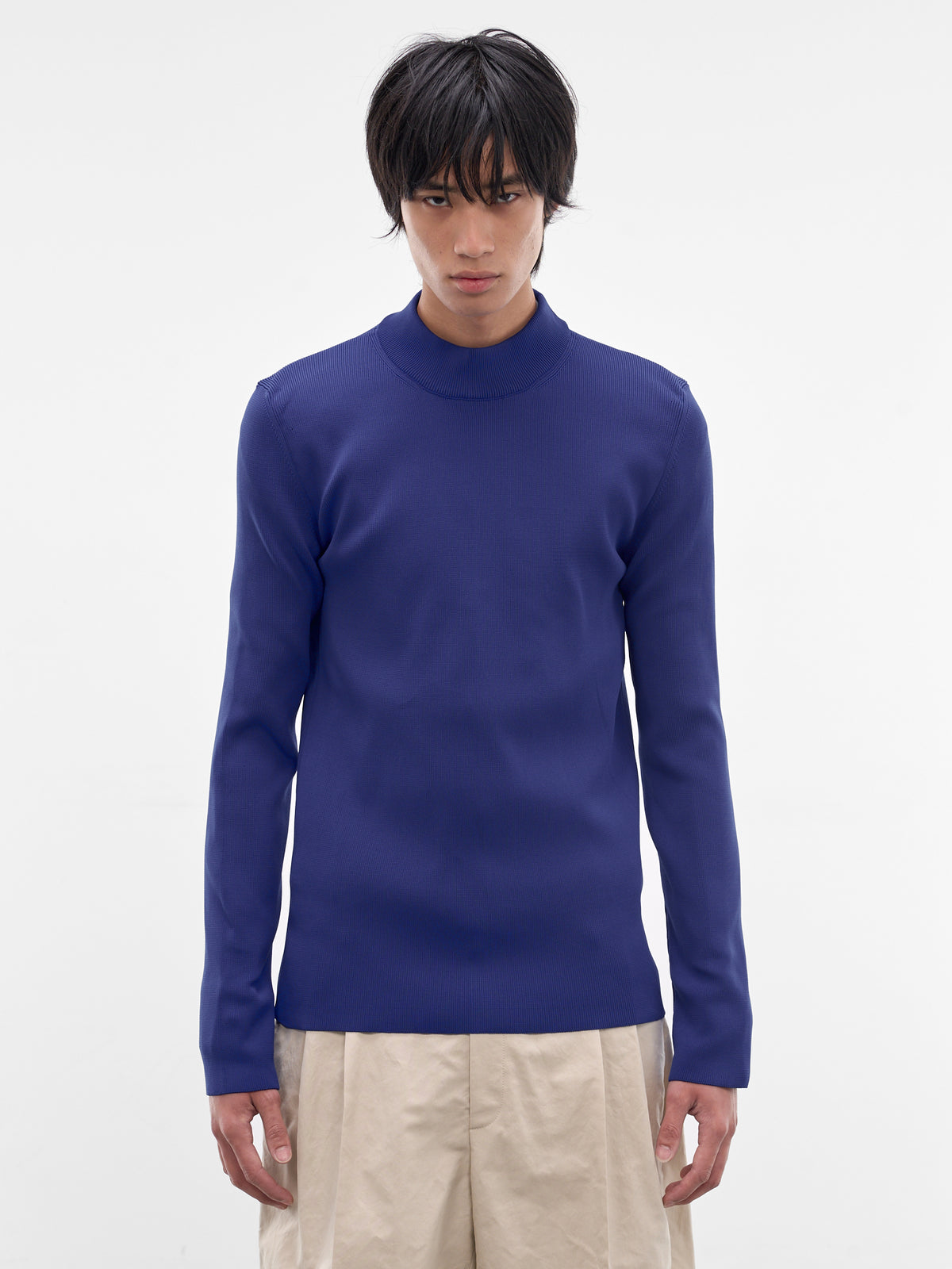 Navy Rib-Knit Mock Neck Sweater (J21GP0209-J19164-427-BLUE)