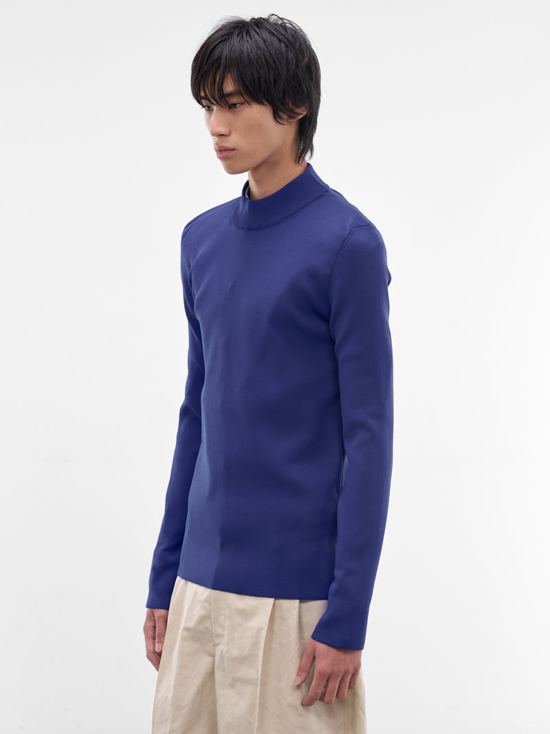 Navy Rib-Knit Mock Neck Sweater (J21GP0209-J19164-427-BLUE)
