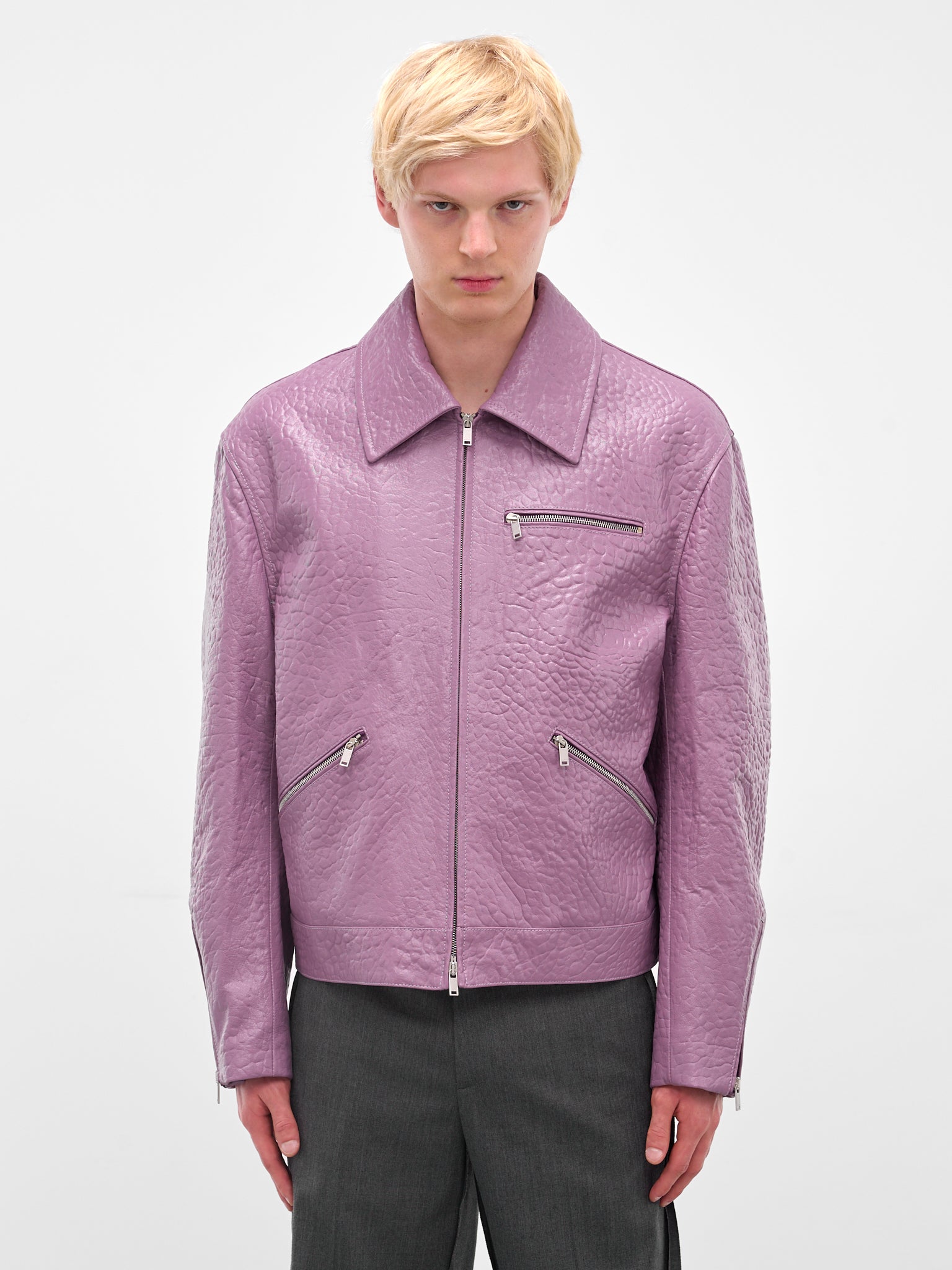 Purple Pebbled Leather Zip Jacket (J21SW0108-J07223-PURPLE)