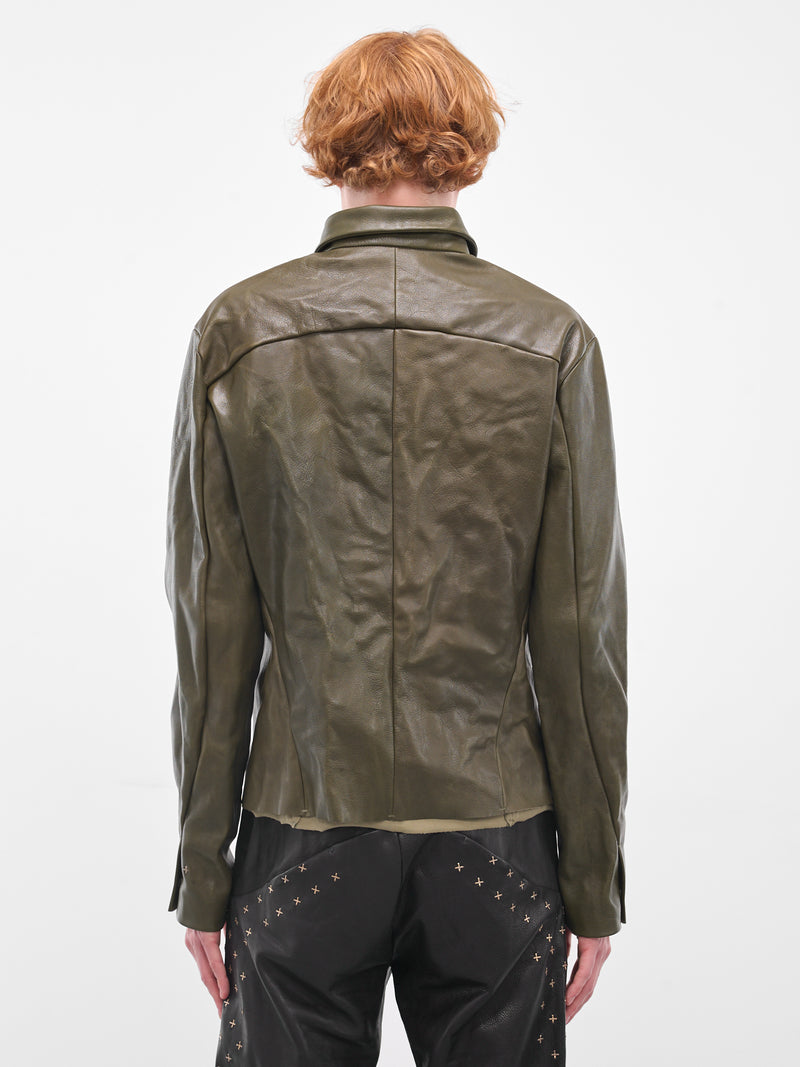 Buffalo Leather Zip Trucker Jacket (J250Z-BUL-1-0-MILITARY-GREEN)